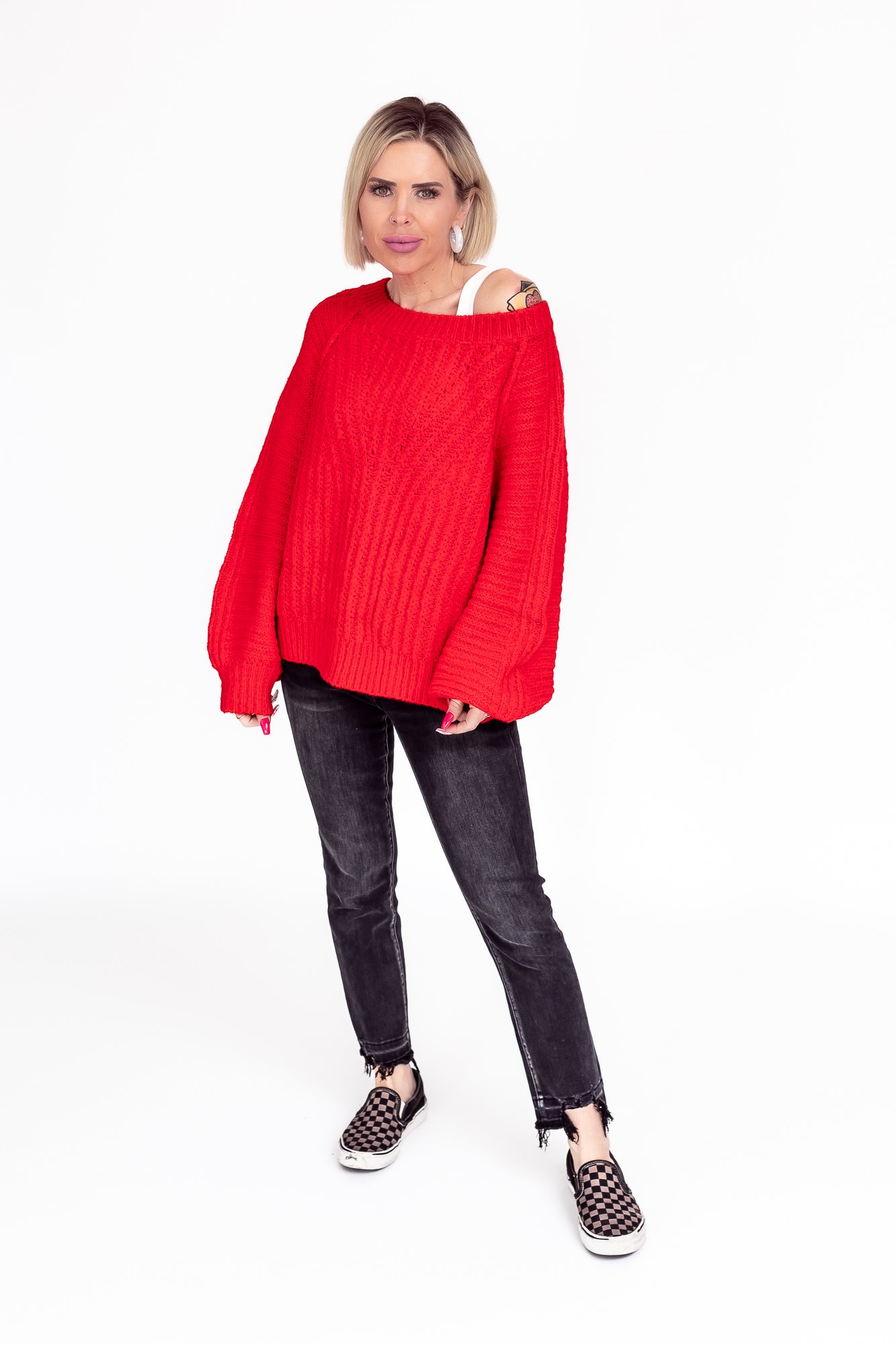 Lover Red Knit Textured Fuzzy Sweater -T113