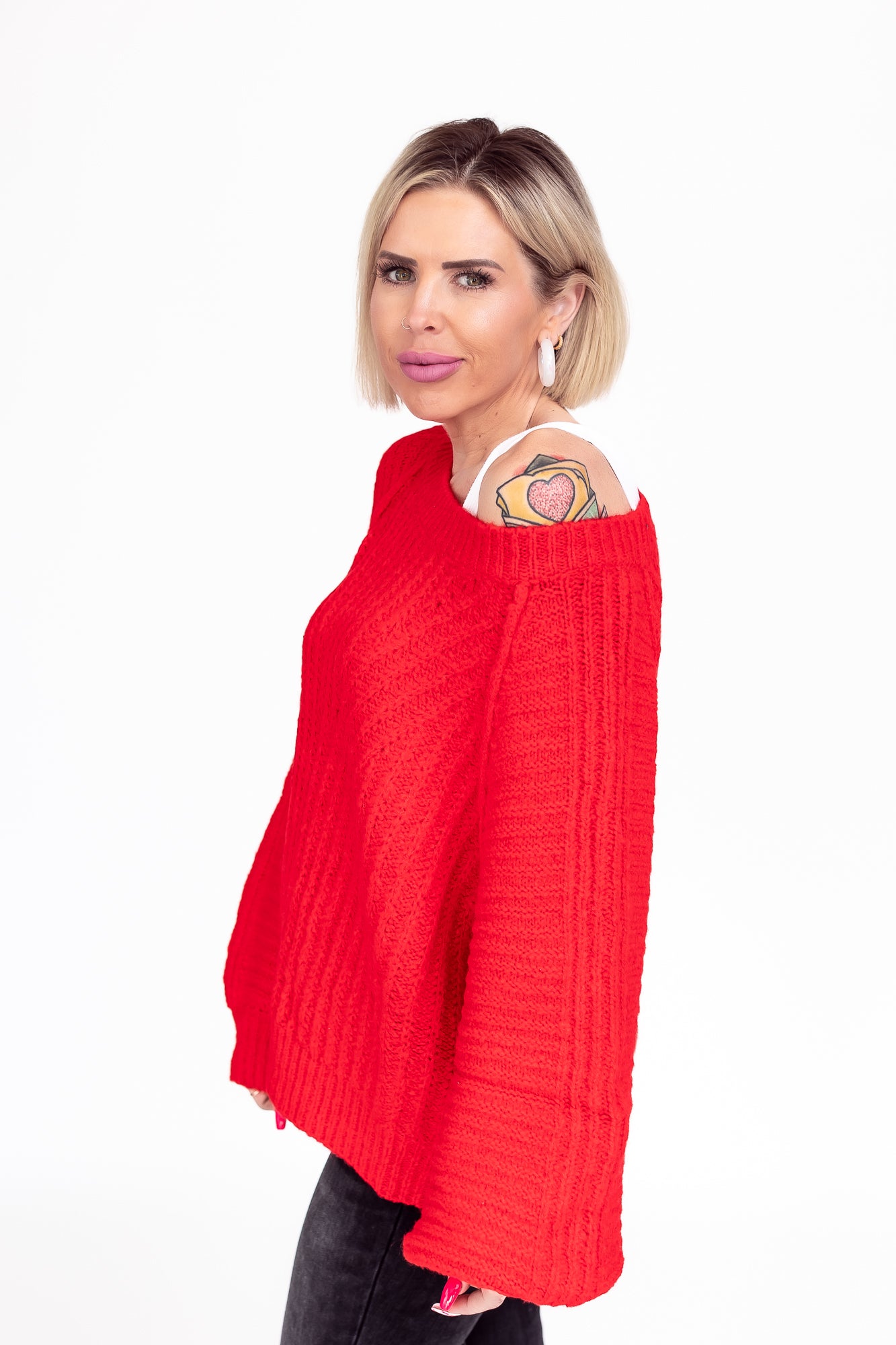 Lover Red Knit Textured Fuzzy Sweater -T113