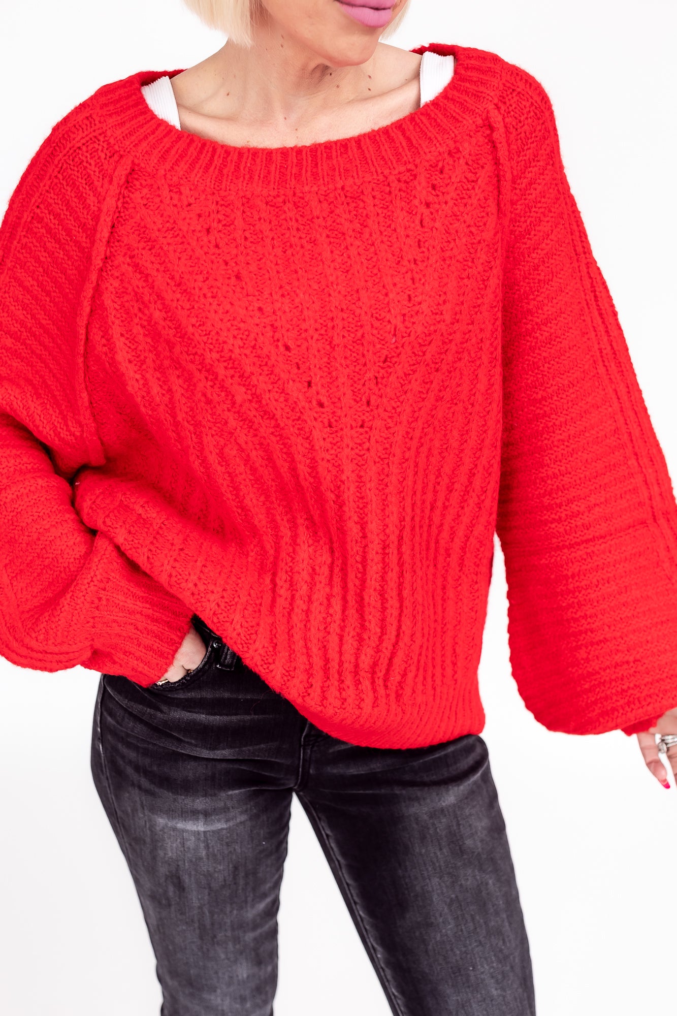 Lover Red Knit Textured Fuzzy Sweater -T113