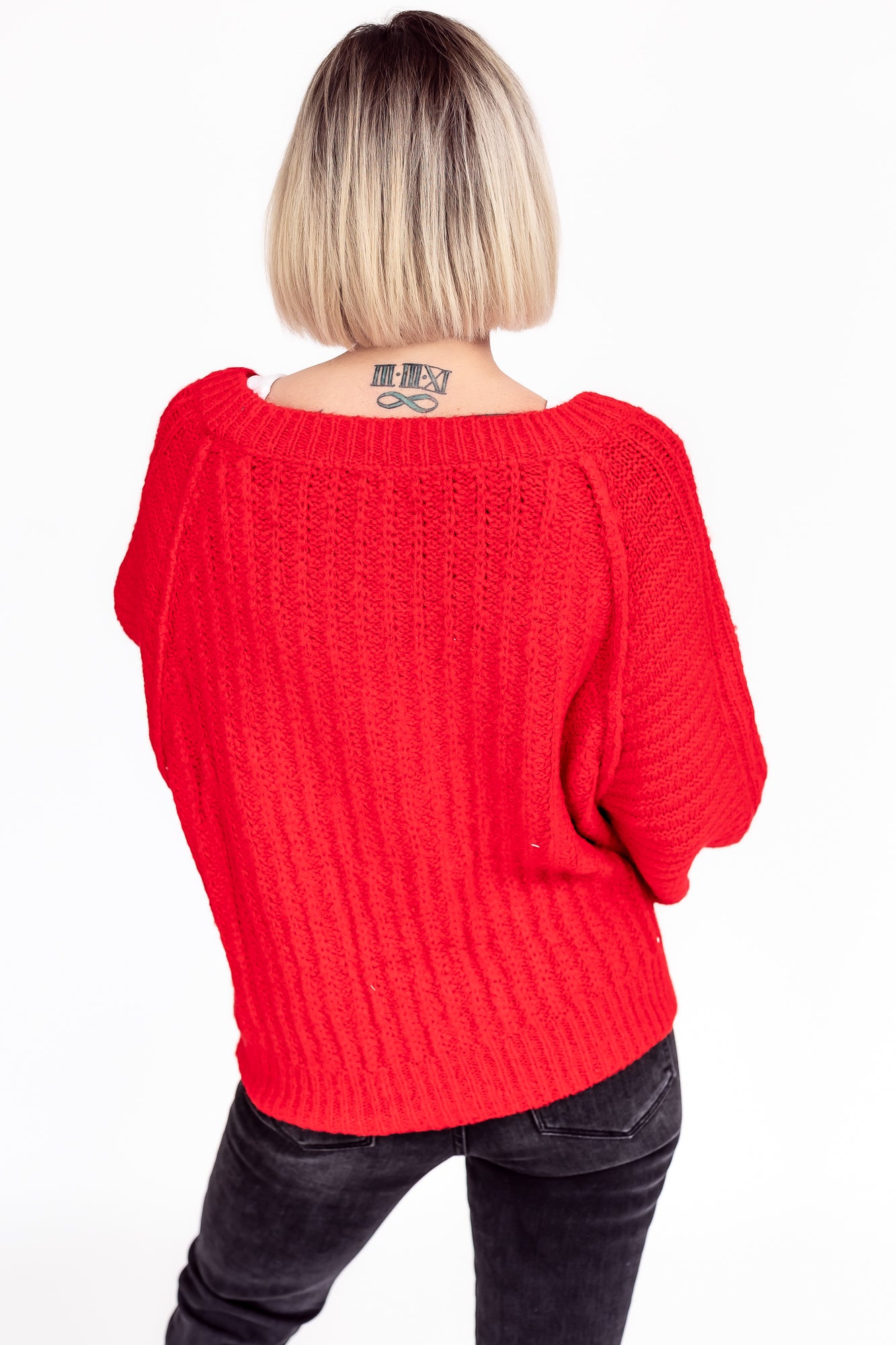 Lover Red Knit Textured Fuzzy Sweater -T113