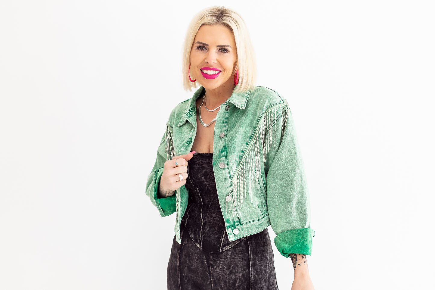 Diamond Cowgirl Denim Green Jacket - J04