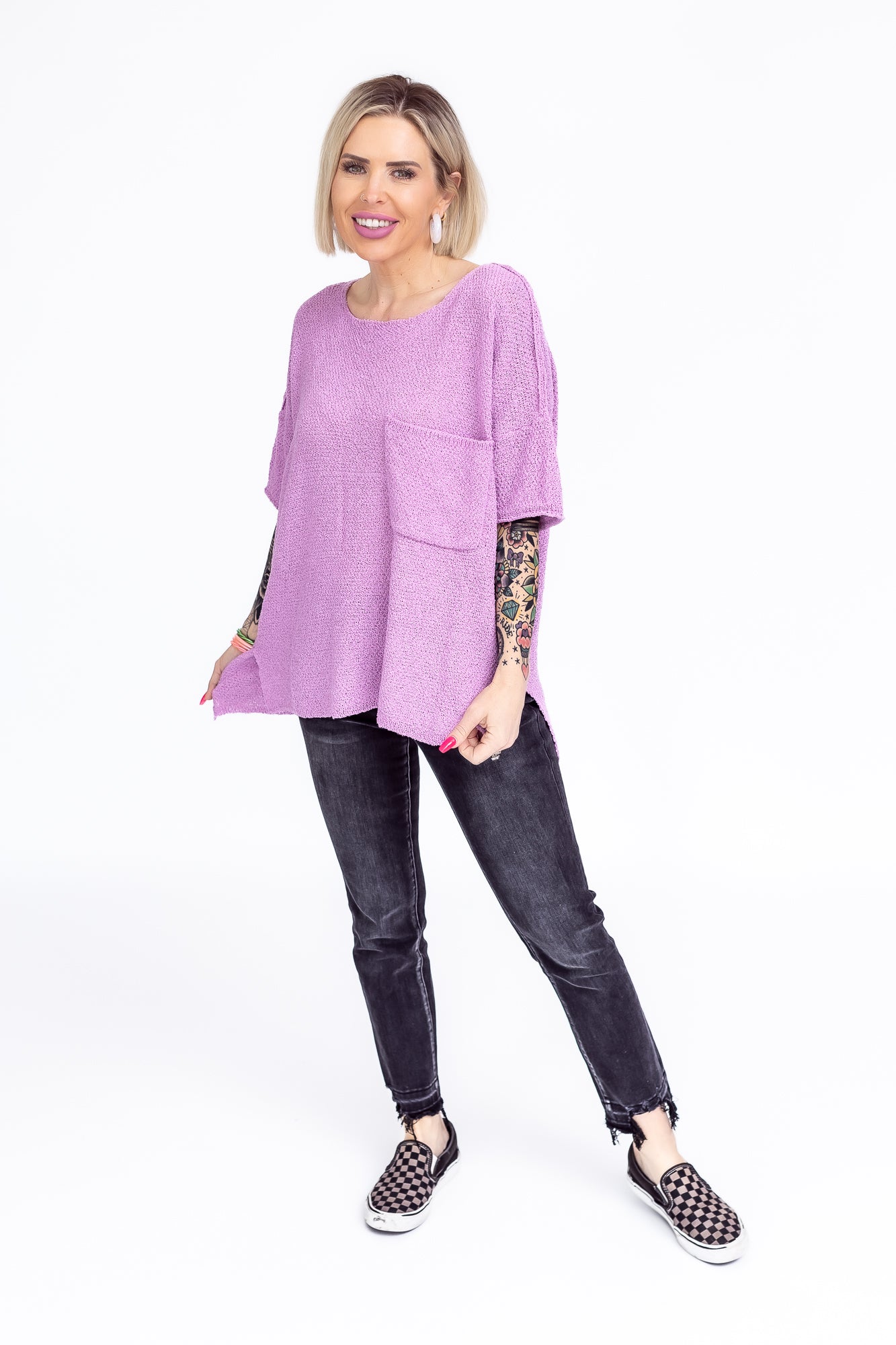 Dream Girl Lilac Mid Sleeve Knit Sweater - T100