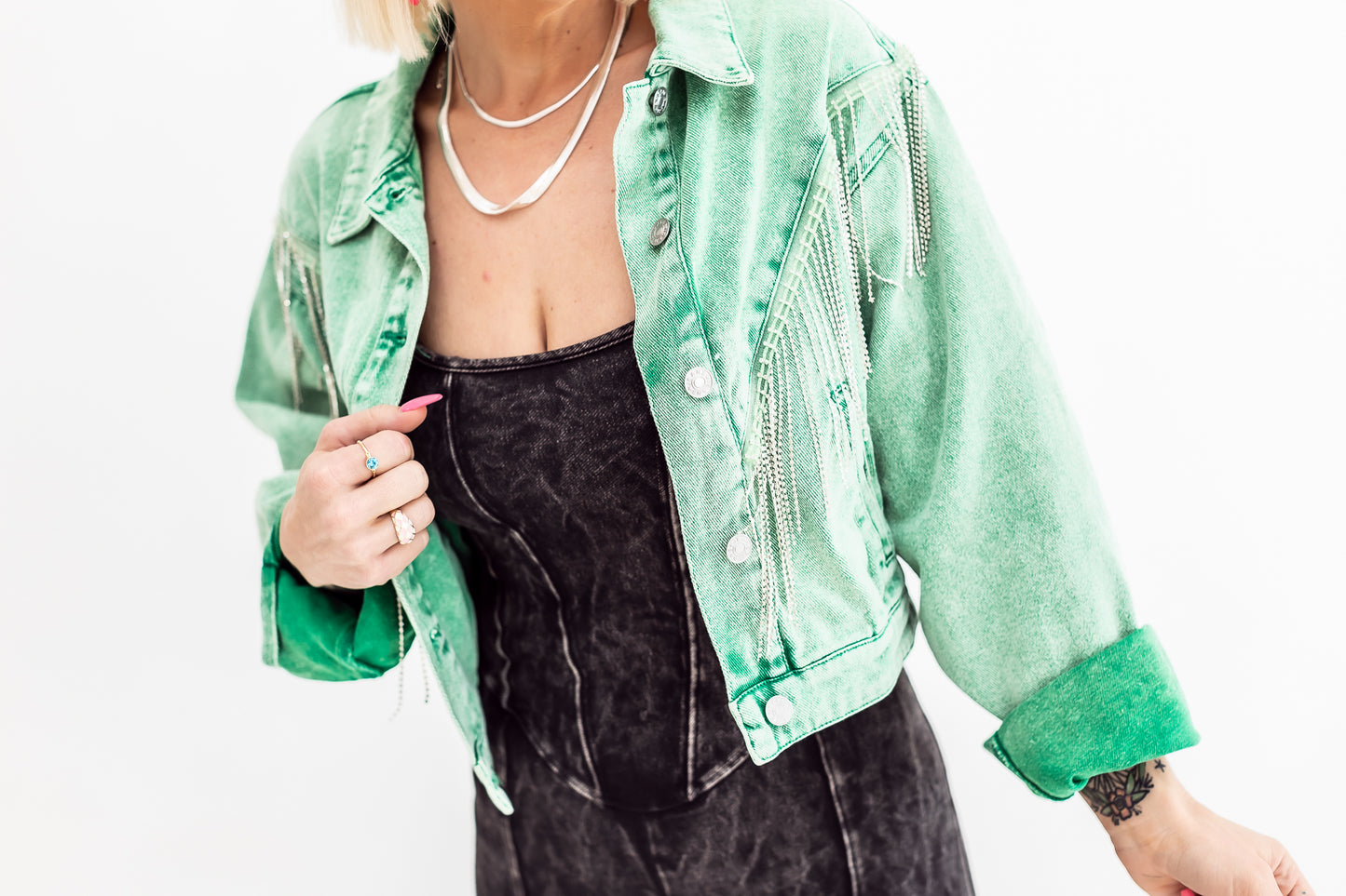 Diamond Cowgirl Denim Green Jacket - J04