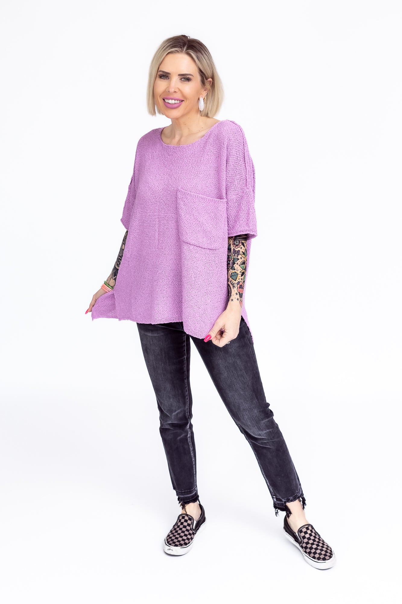 Dream Girl Lilac Mid Sleeve Knit Sweater - T100