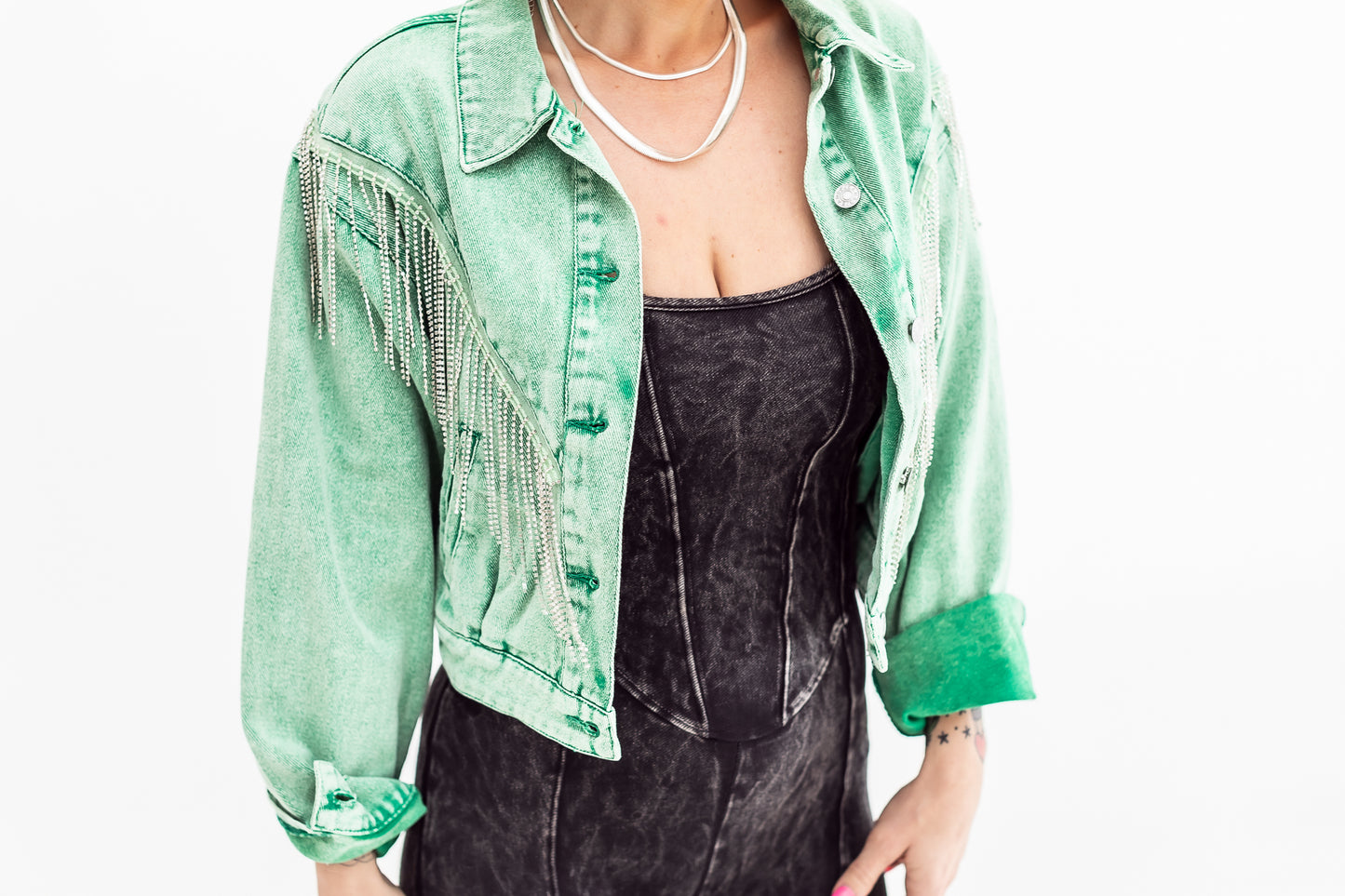 Diamond Cowgirl Denim Green Jacket - J04