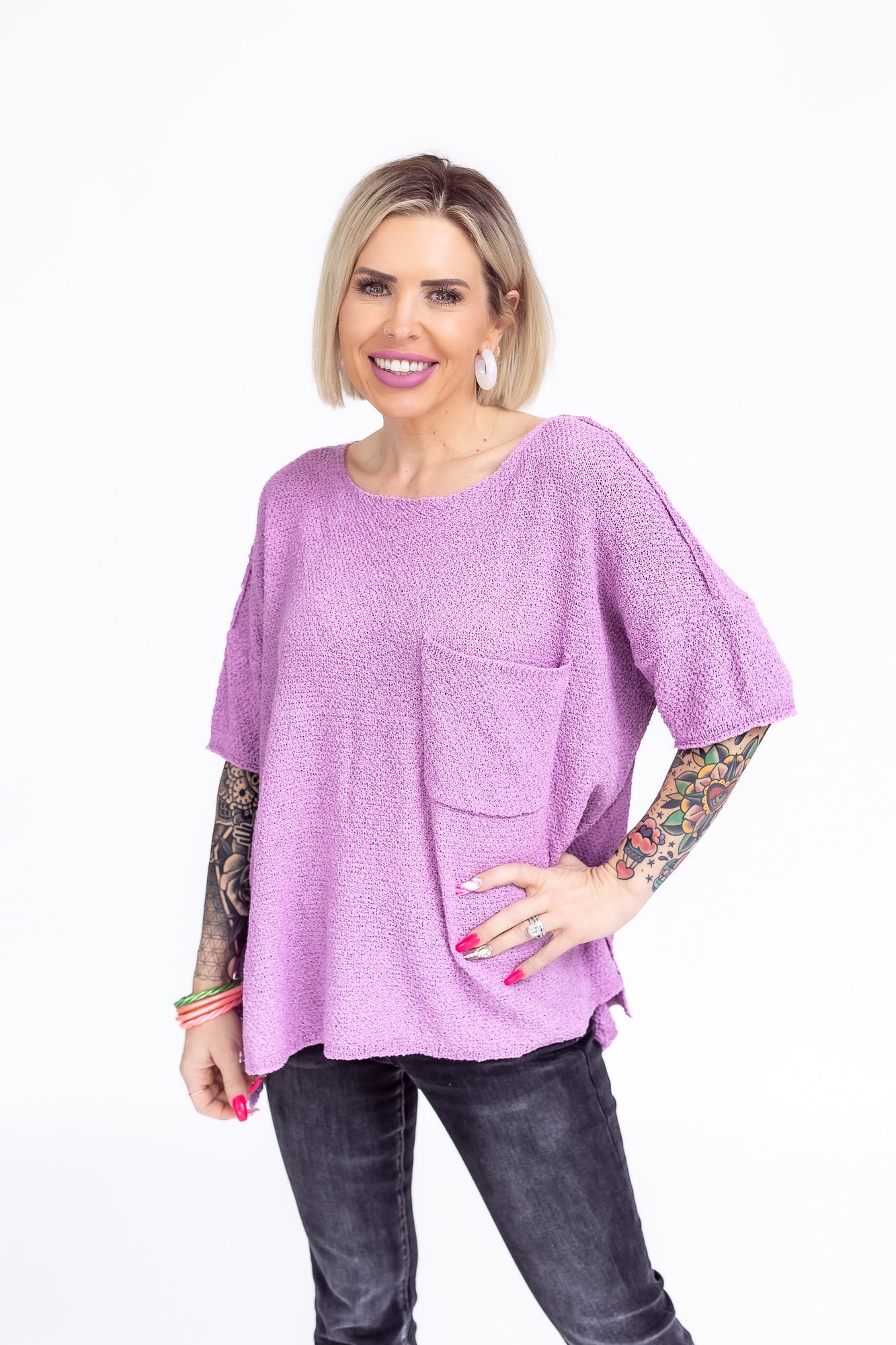 Dream Girl Lilac Mid Sleeve Knit Sweater - T100