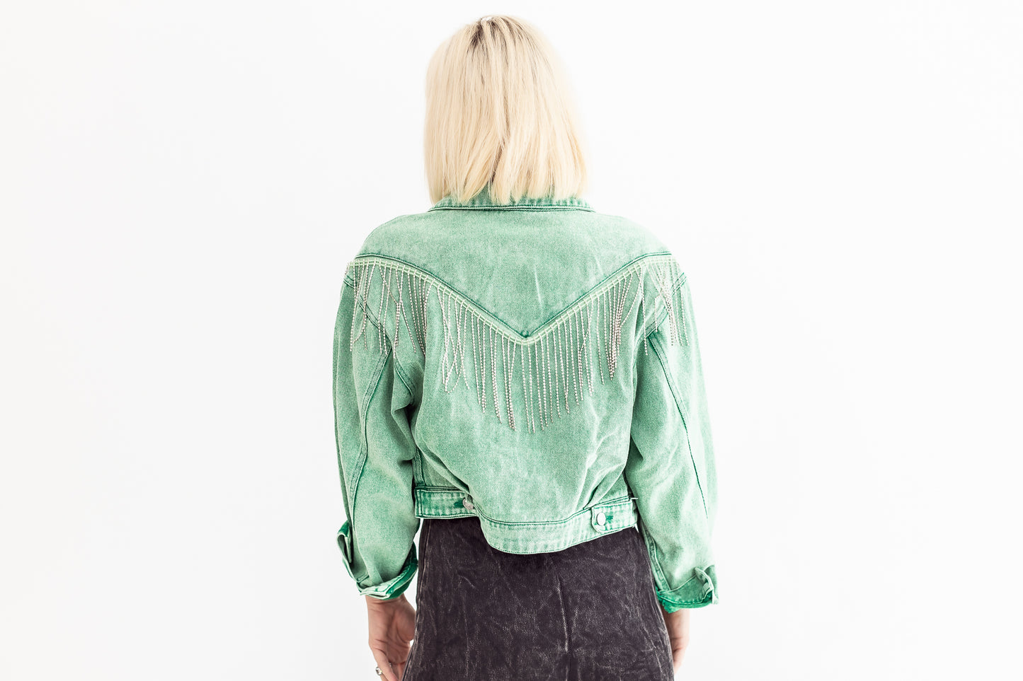 Diamond Cowgirl Denim Green Jacket - J04