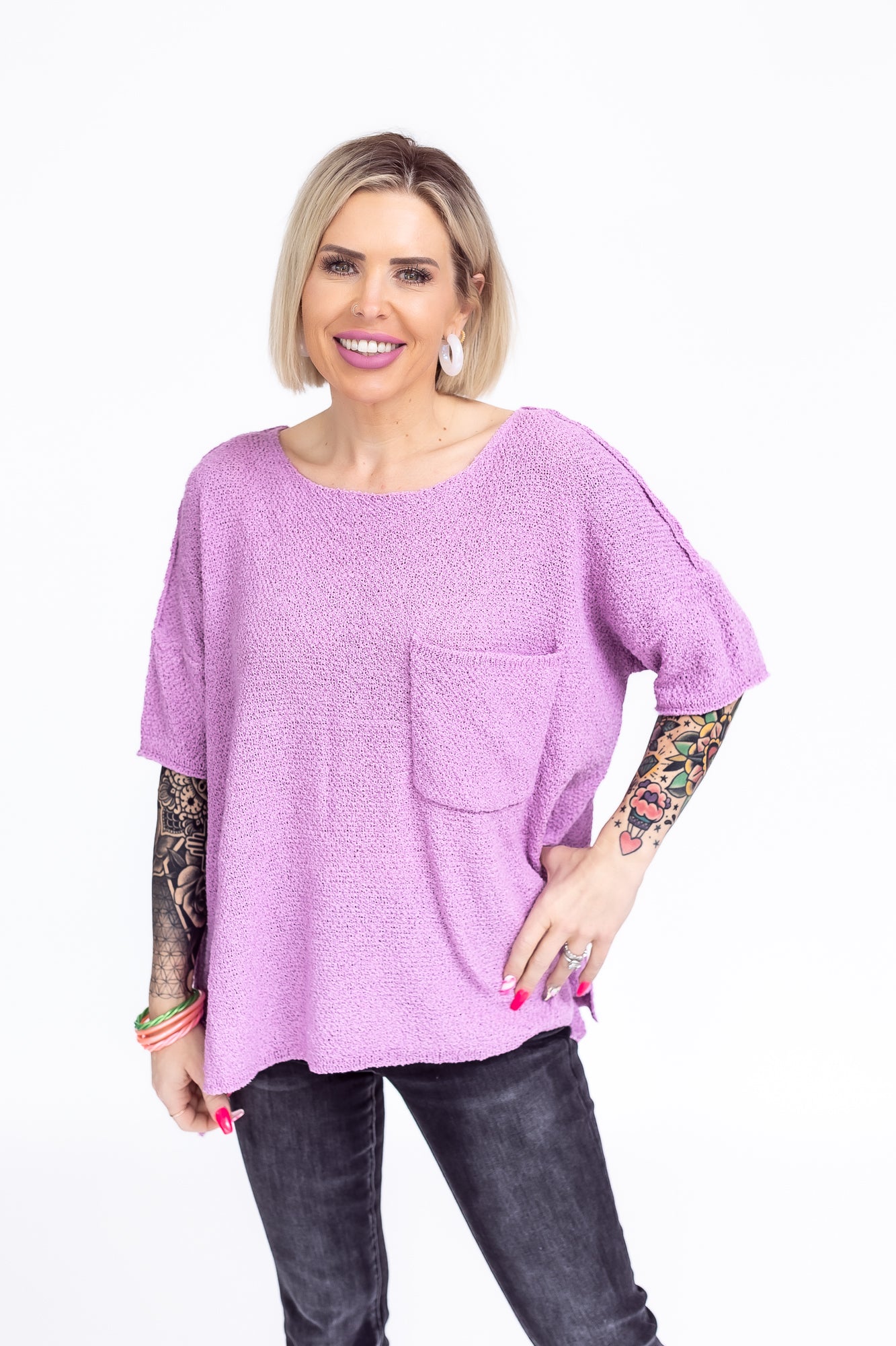 Dream Girl Lilac Mid Sleeve Knit Sweater - T100