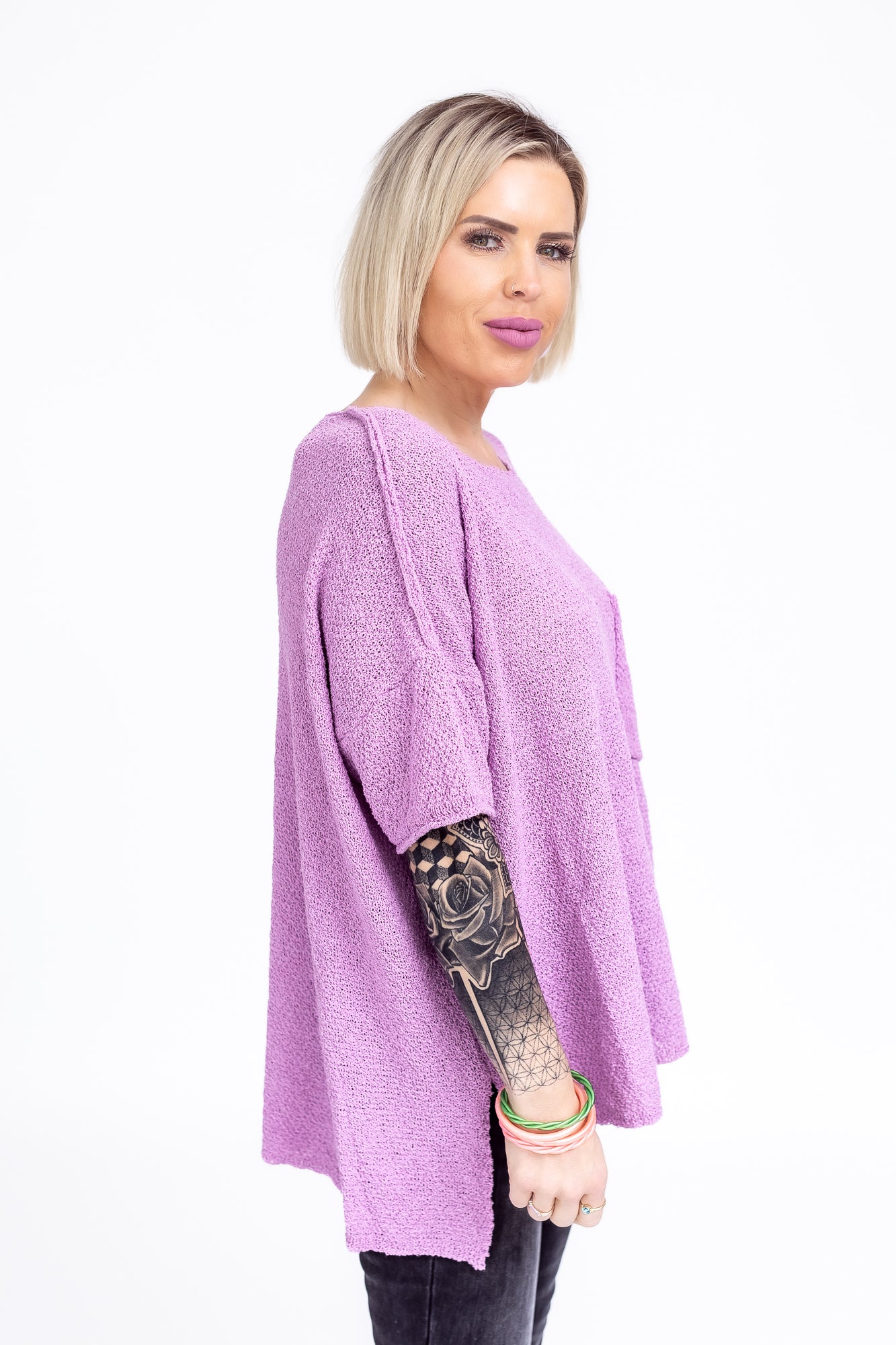 Dream Girl Lilac Mid Sleeve Knit Sweater - T100