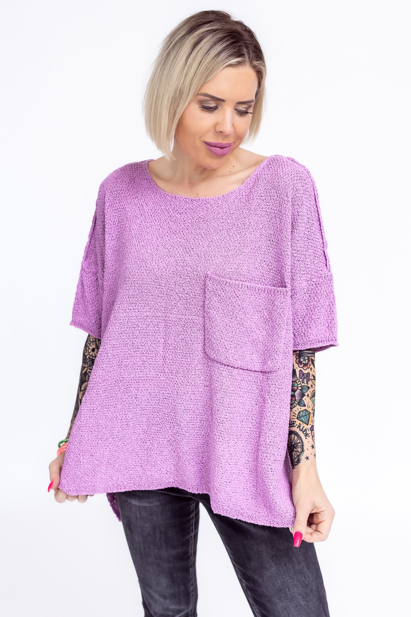 Dream Girl Lilac Mid Sleeve Knit Sweater - T100