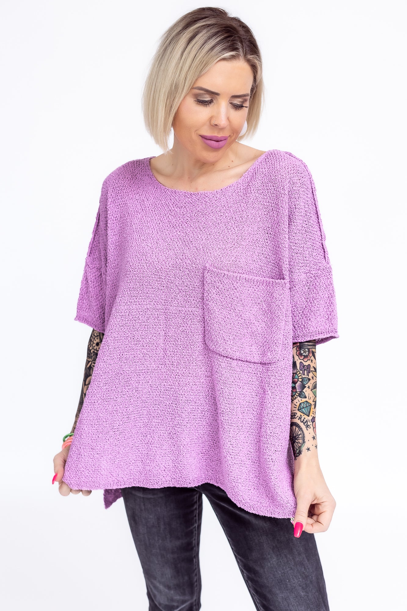 Dream Girl Lilac Mid Sleeve Knit Sweater - T100