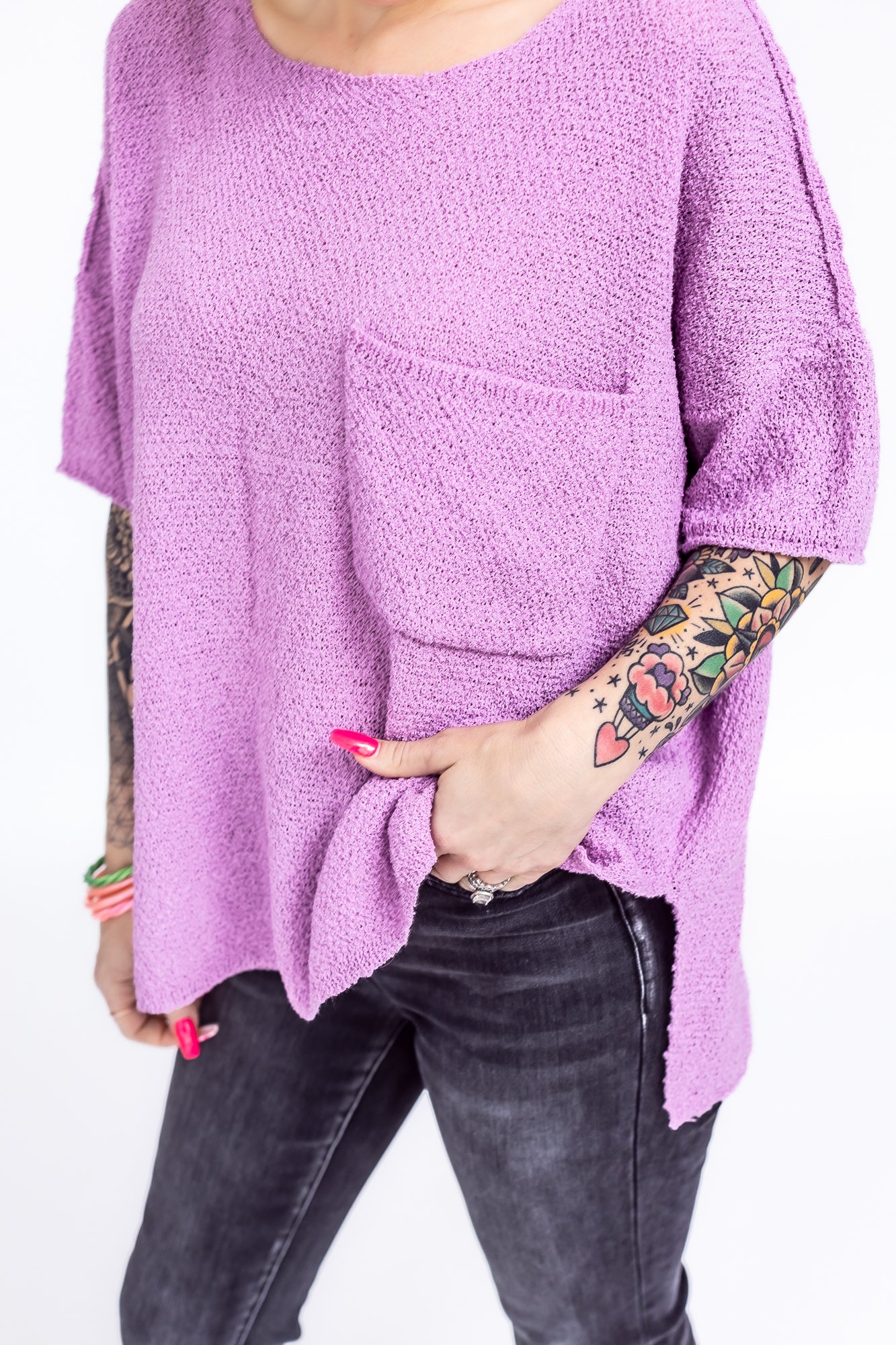 Dream Girl Lilac Mid Sleeve Knit Sweater - T100