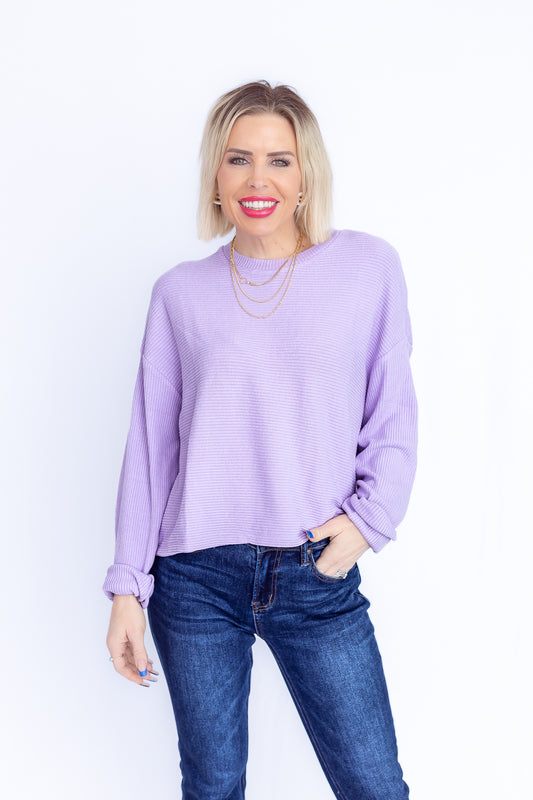 Easy Day Taro Purple Ribbed Long Sleeve -T155