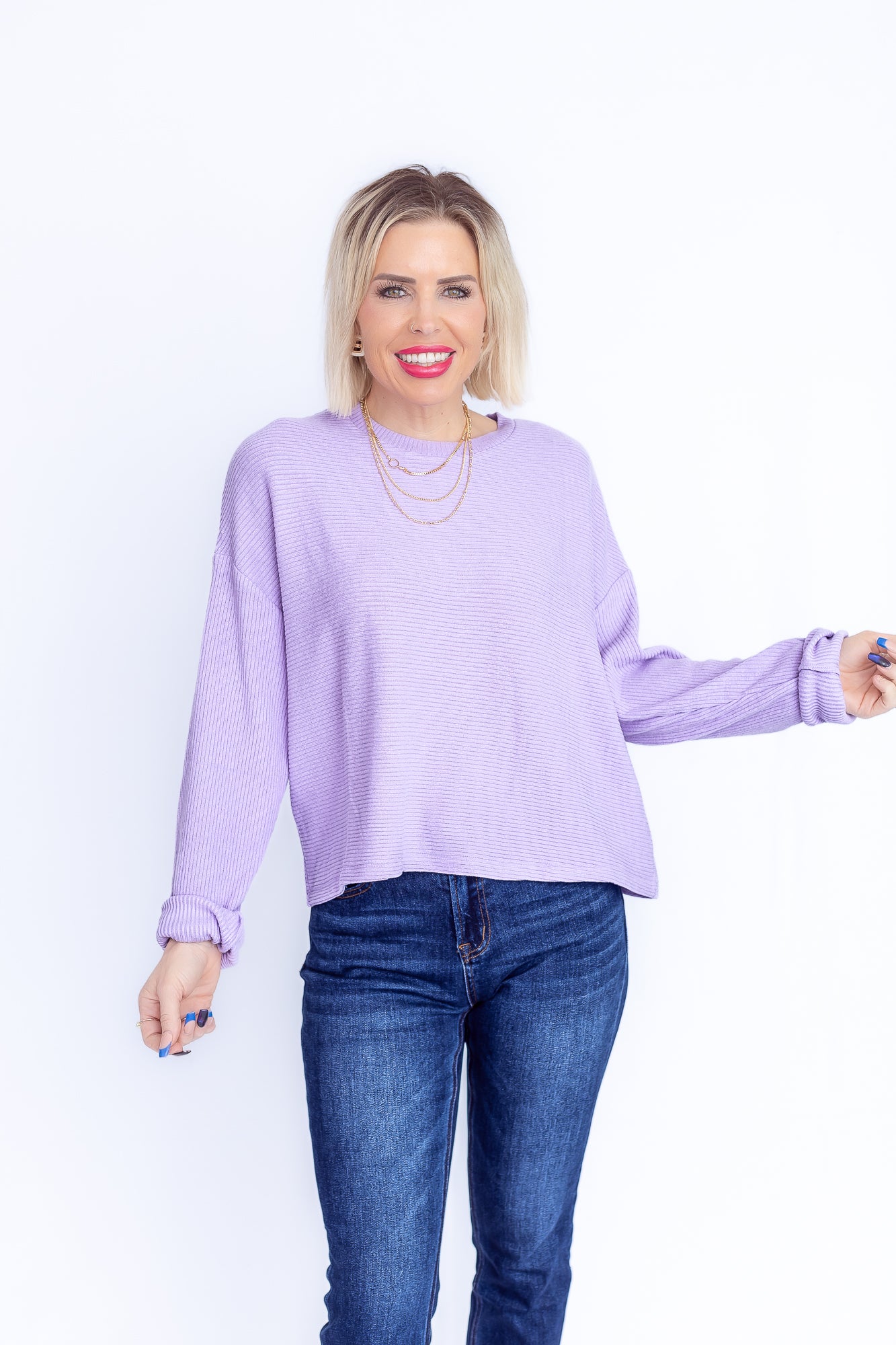 Easy Day Taro Purple Ribbed Long Sleeve -T155