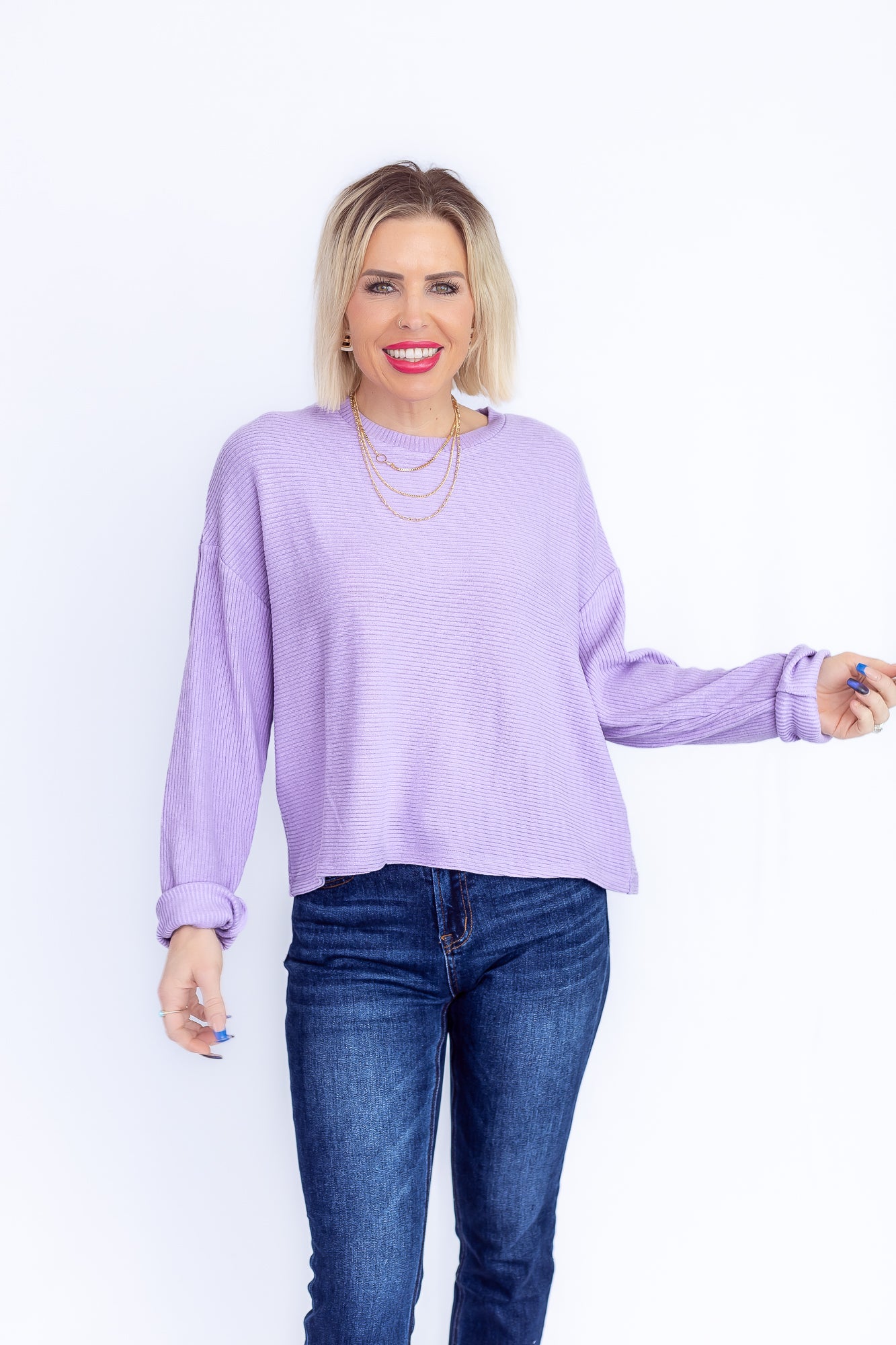 Easy Day Taro Purple Ribbed Long Sleeve -T155