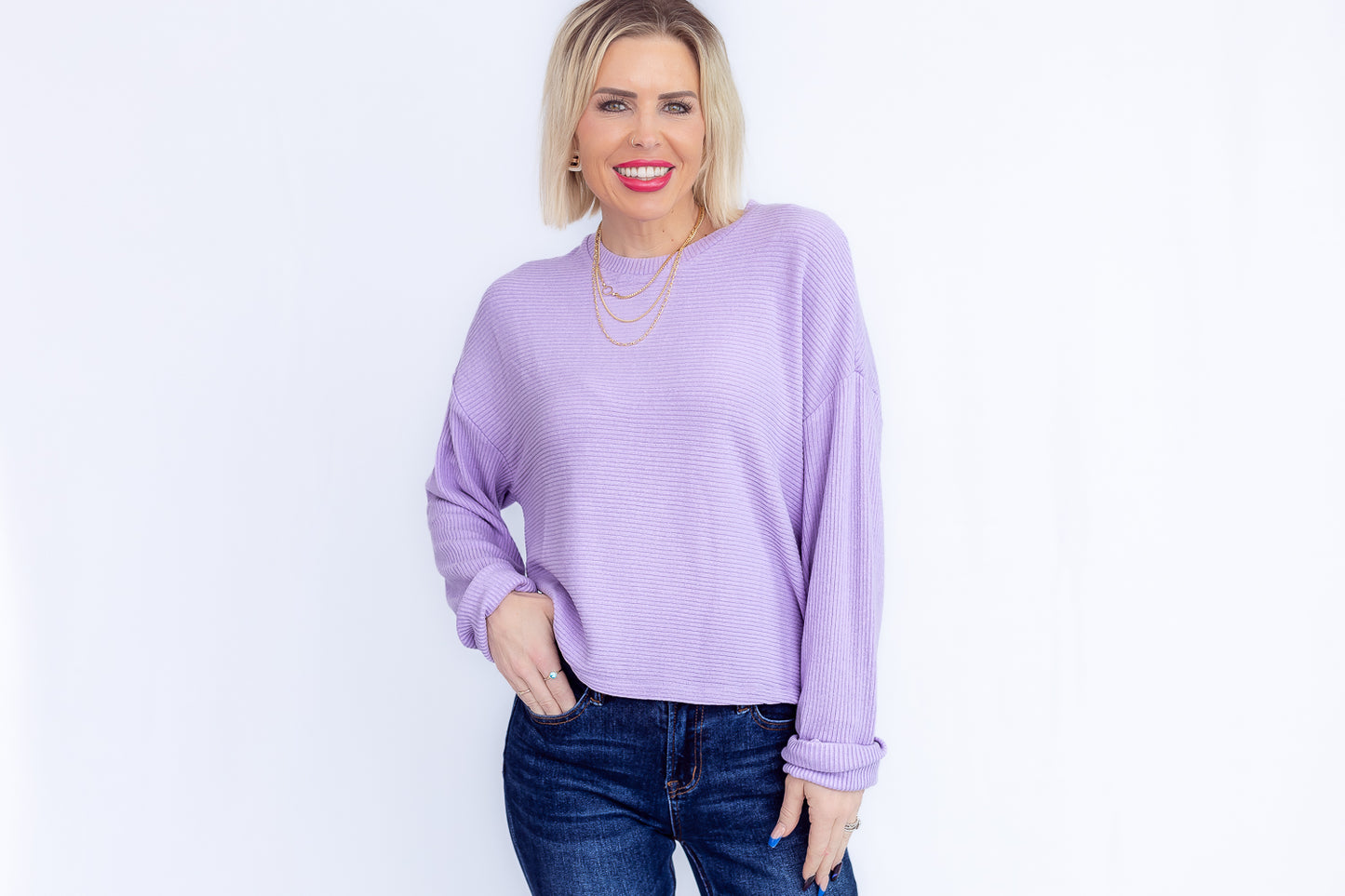 Easy Day Taro Purple Ribbed Long Sleeve -T155