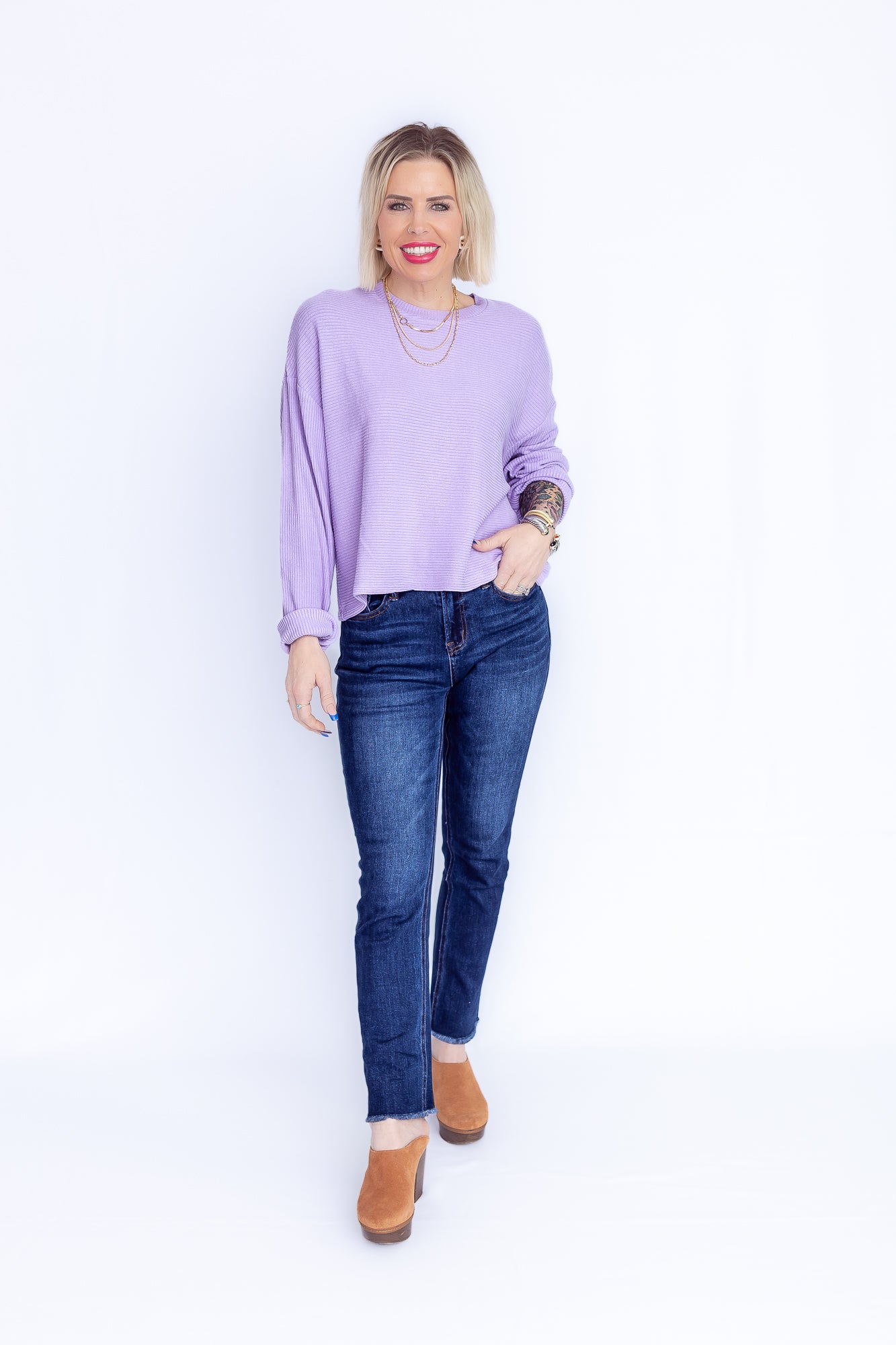 Easy Day Taro Purple Ribbed Long Sleeve -T155