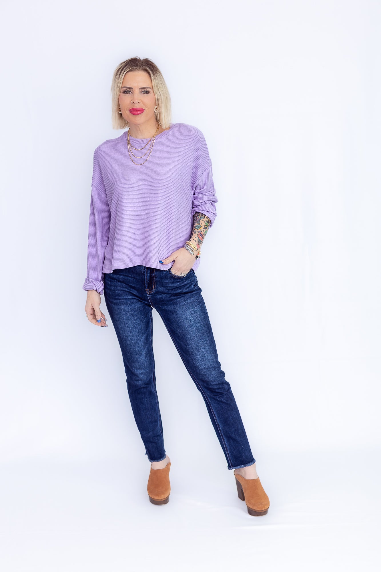 Easy Day Taro Purple Ribbed Long Sleeve -T155