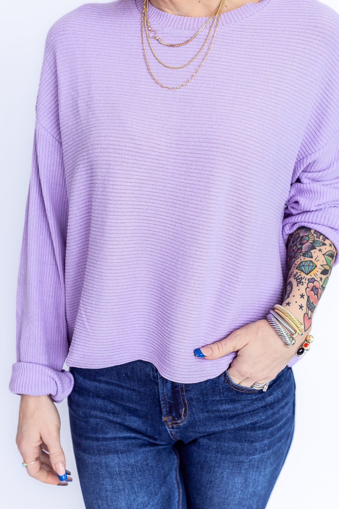 Easy Day Taro Purple Ribbed Long Sleeve -T155