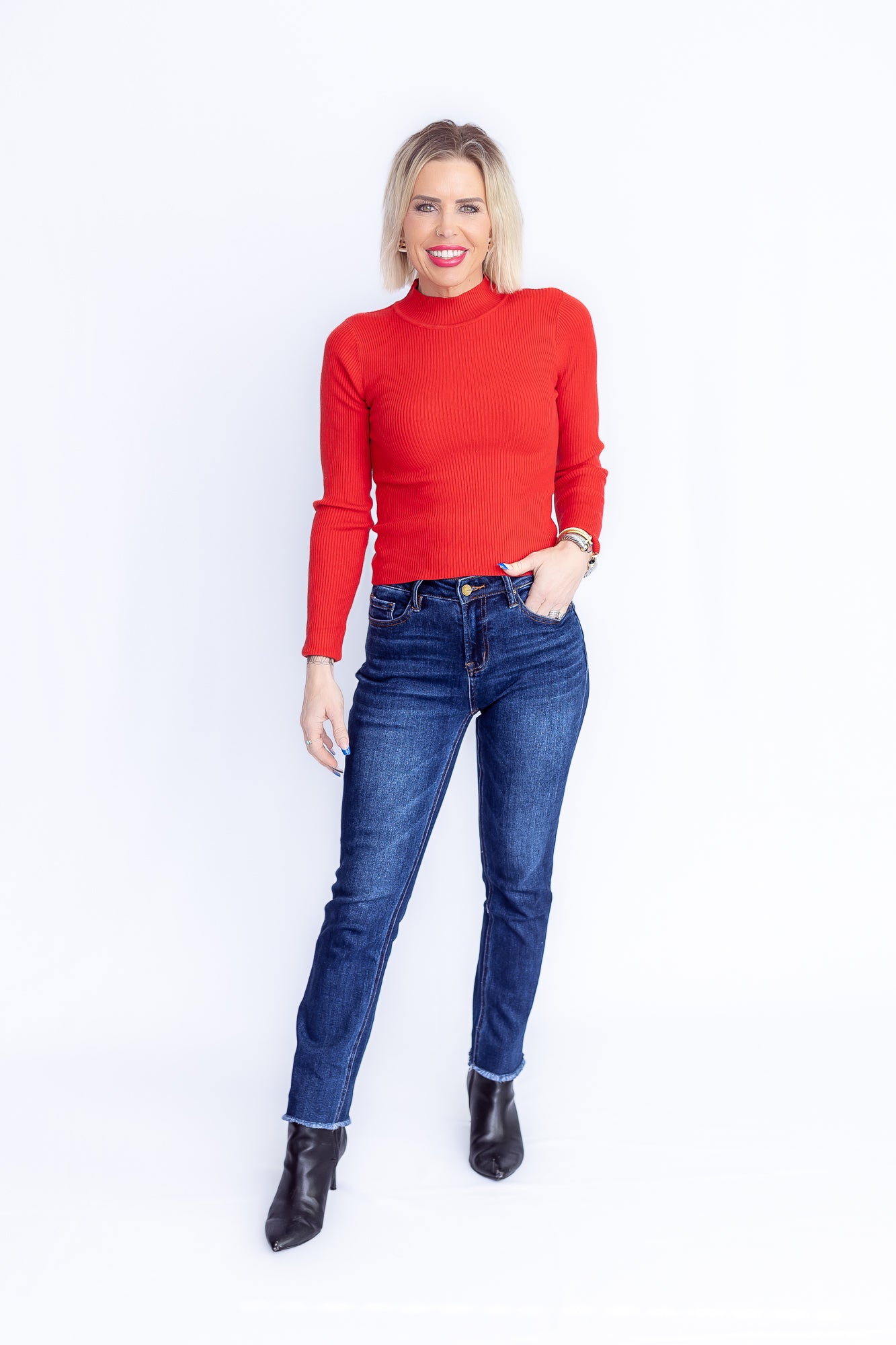 Class Act Red Mock Neck Ribbed long Sleeve -T158