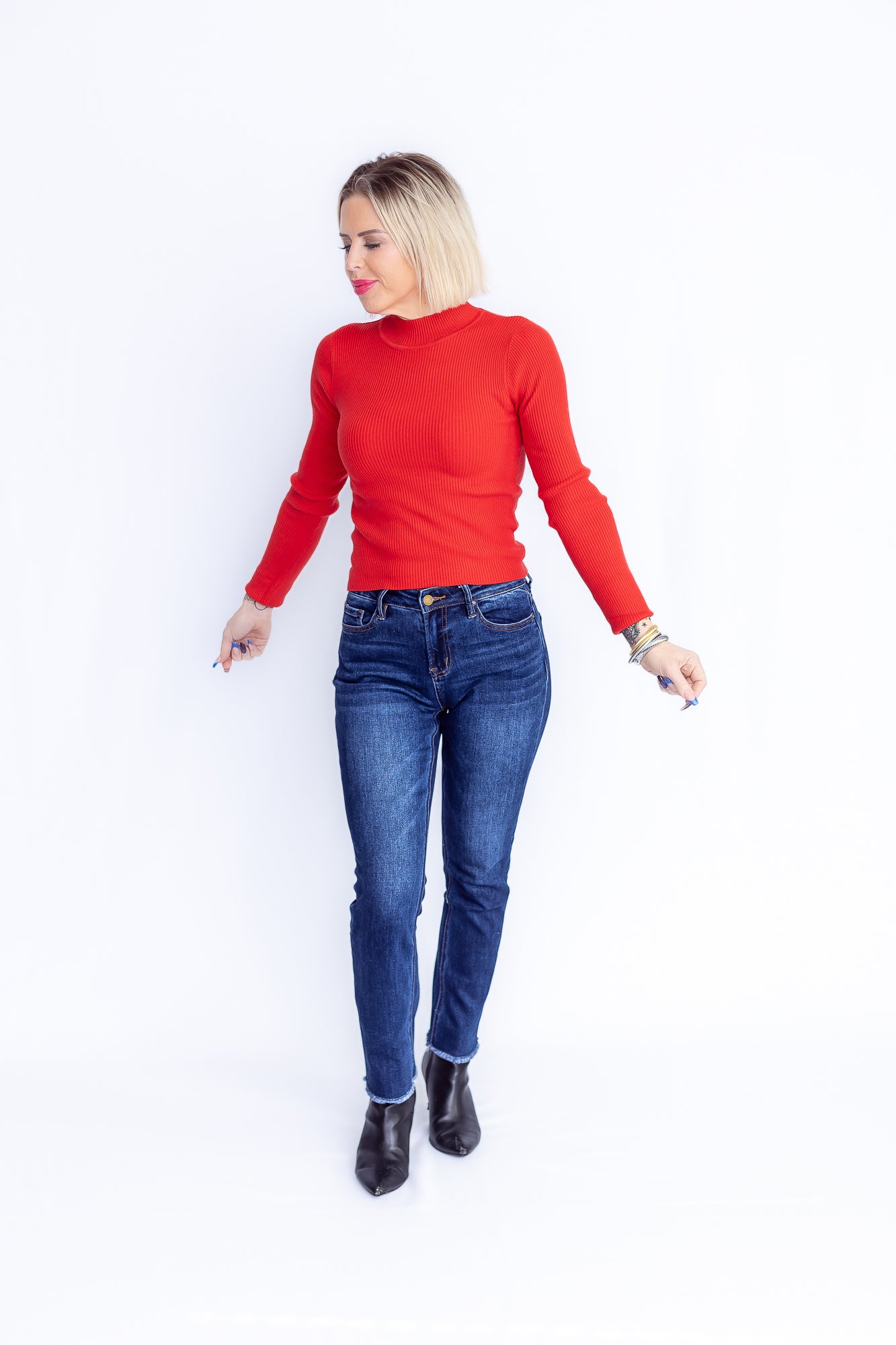 Class Act Red Mock Neck Ribbed long Sleeve -T158