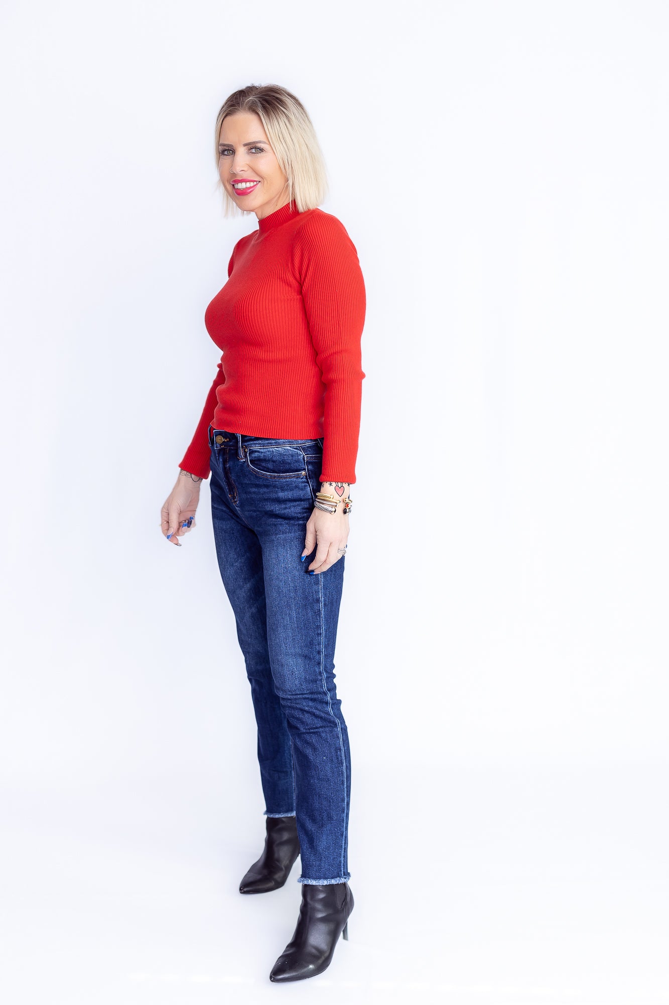 Class Act Red Mock Neck Ribbed long Sleeve -T158