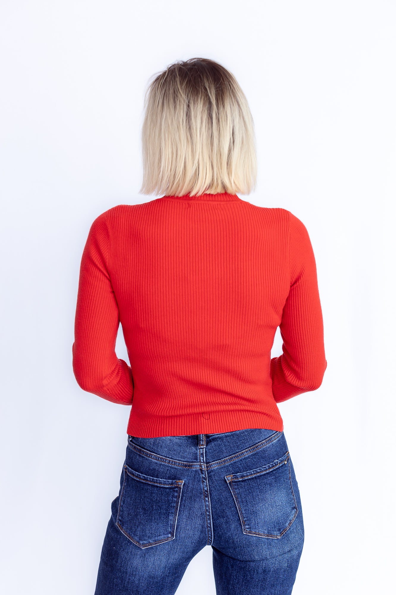 Class Act Red Mock Neck Ribbed long Sleeve -T158