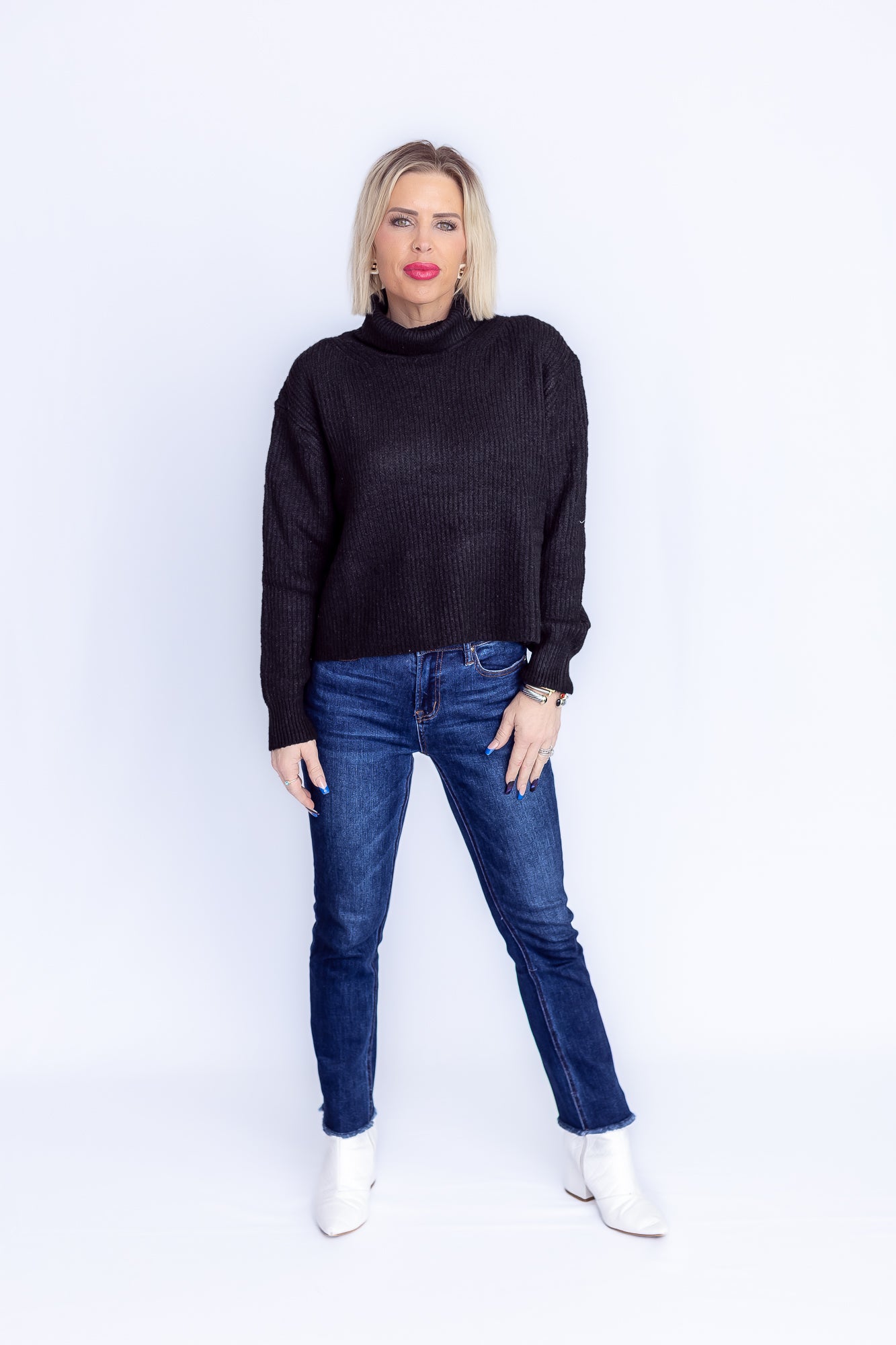 Iconic Black High Neck Knit Sweater -T159