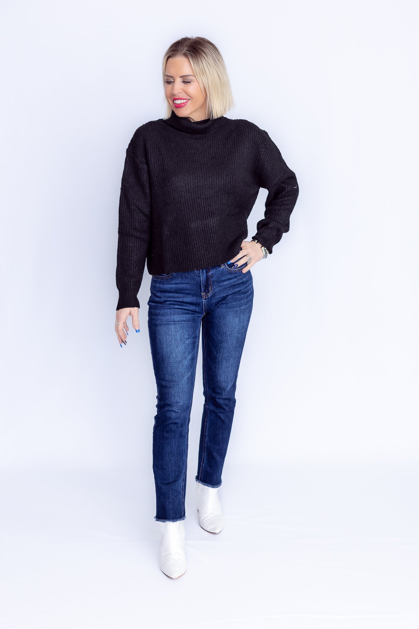 Iconic Black High Neck Knit Sweater -T159