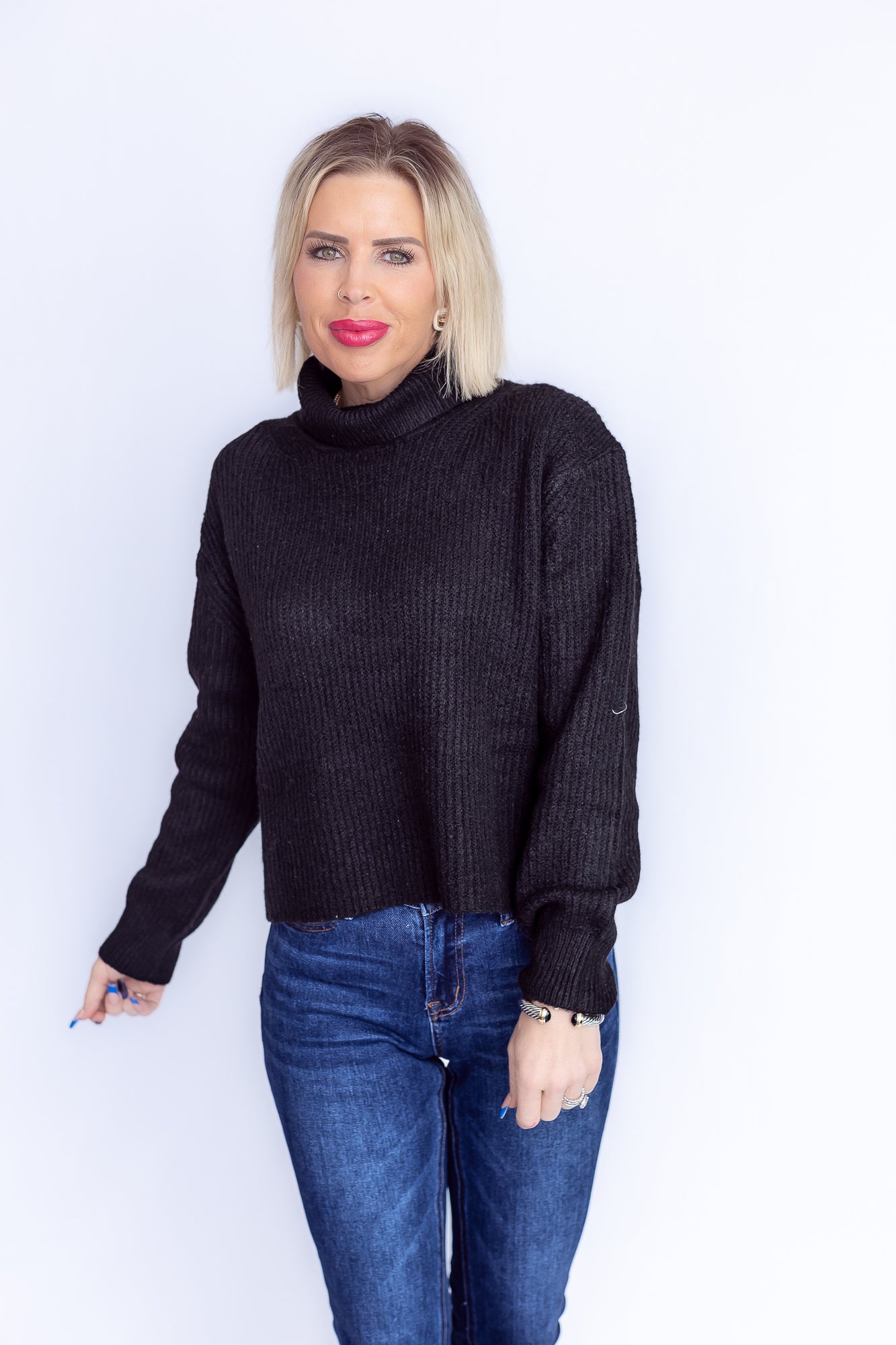 Iconic Black High Neck Knit Sweater -T159