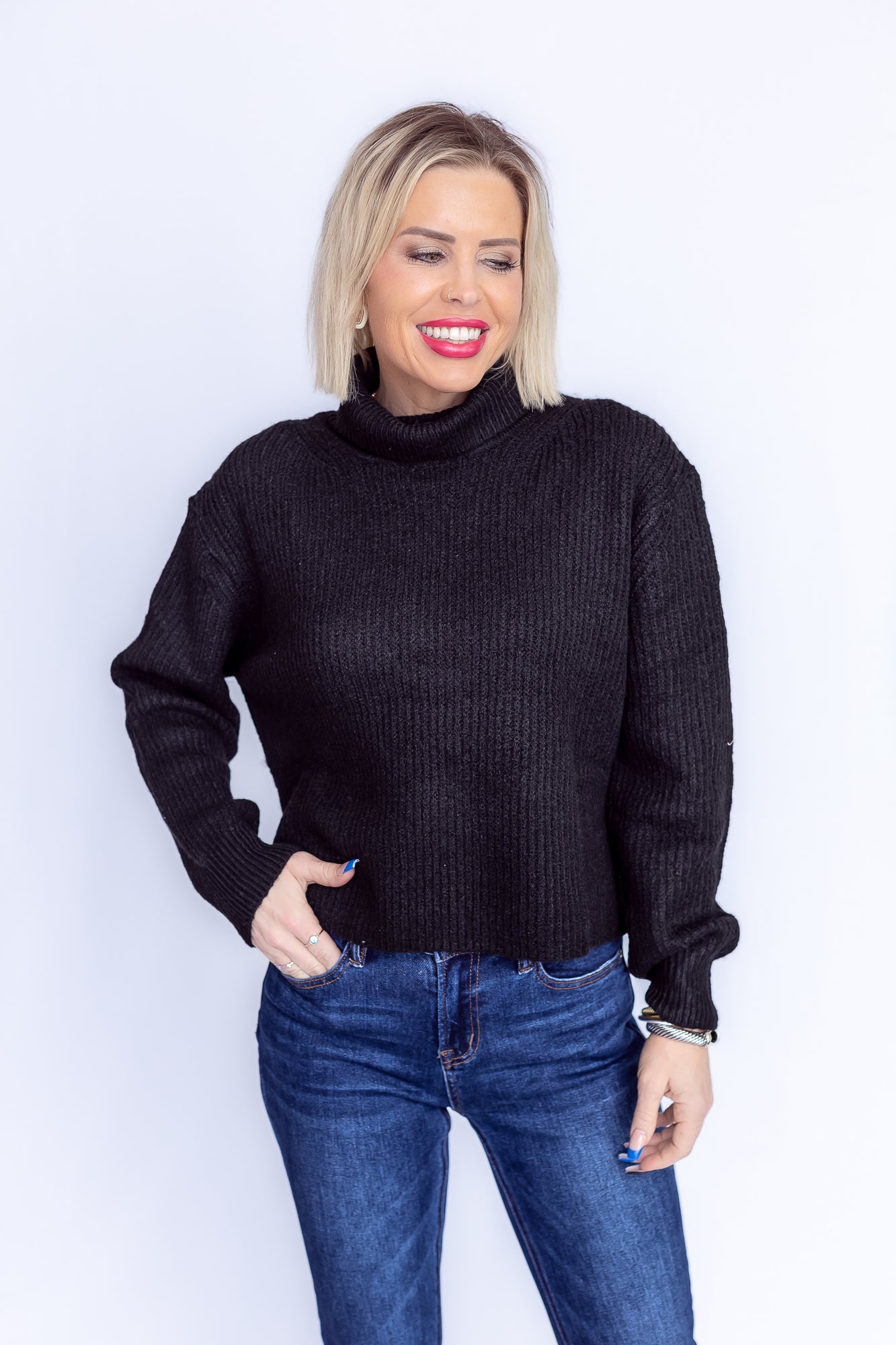 Iconic Black High Neck Knit Sweater -T159