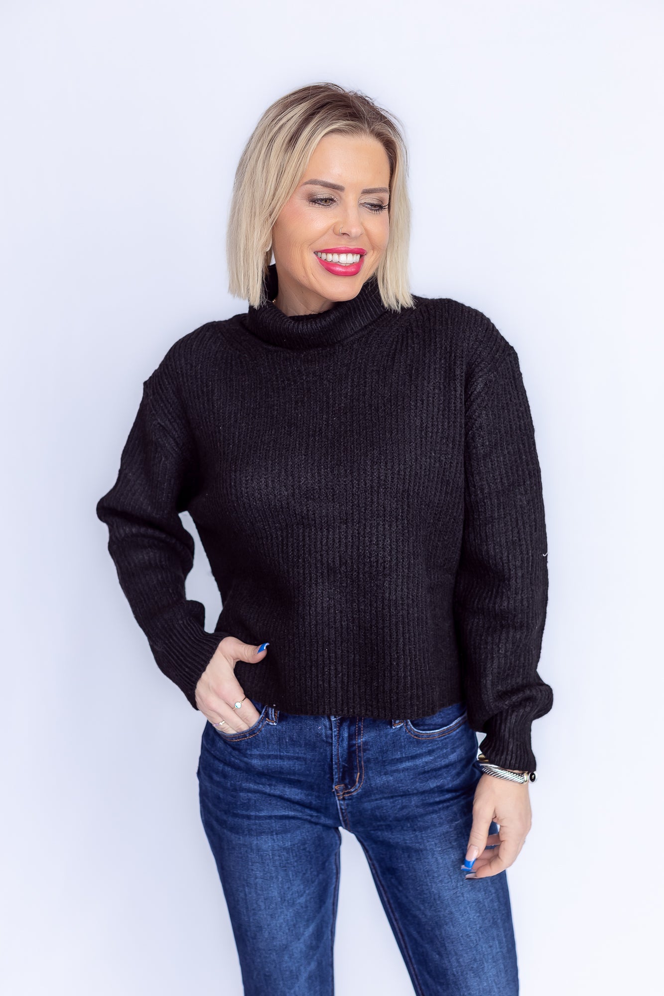 Iconic Black High Neck Knit Sweater -T159