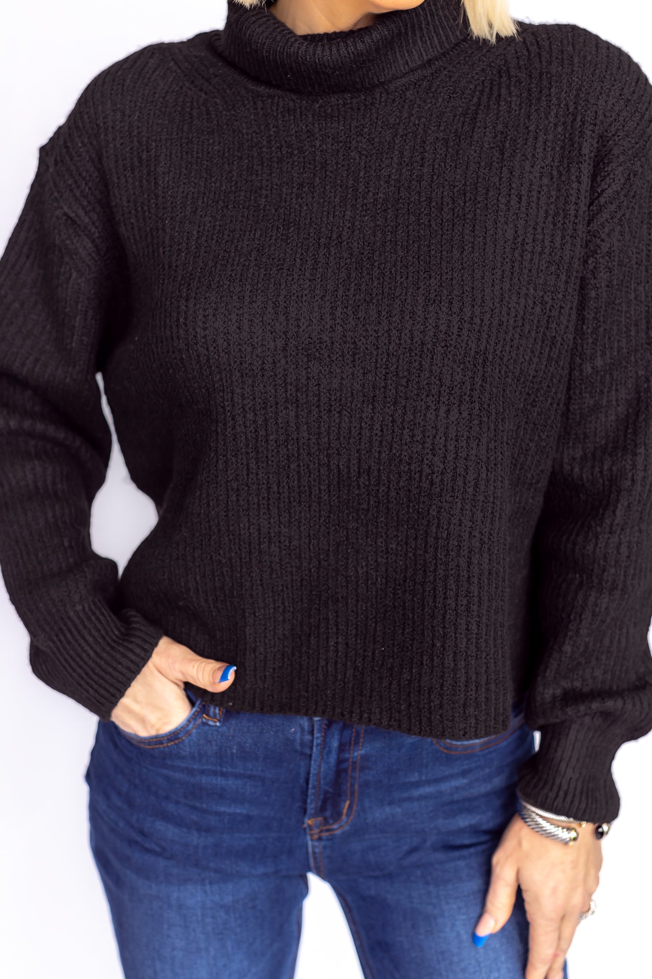 Iconic Black High Neck Knit Sweater -T159