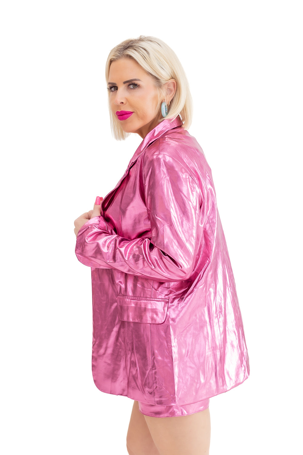 Meow Metallic Pink Blazer Set - S13