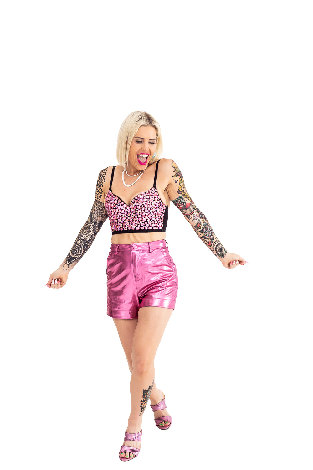 Meow Metallic Pink Blazer Set - S13