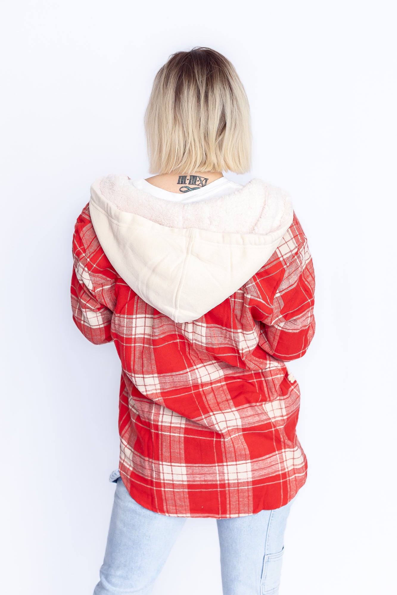 Fall Flannel Red and White Plaid Flannel Button Down- T160