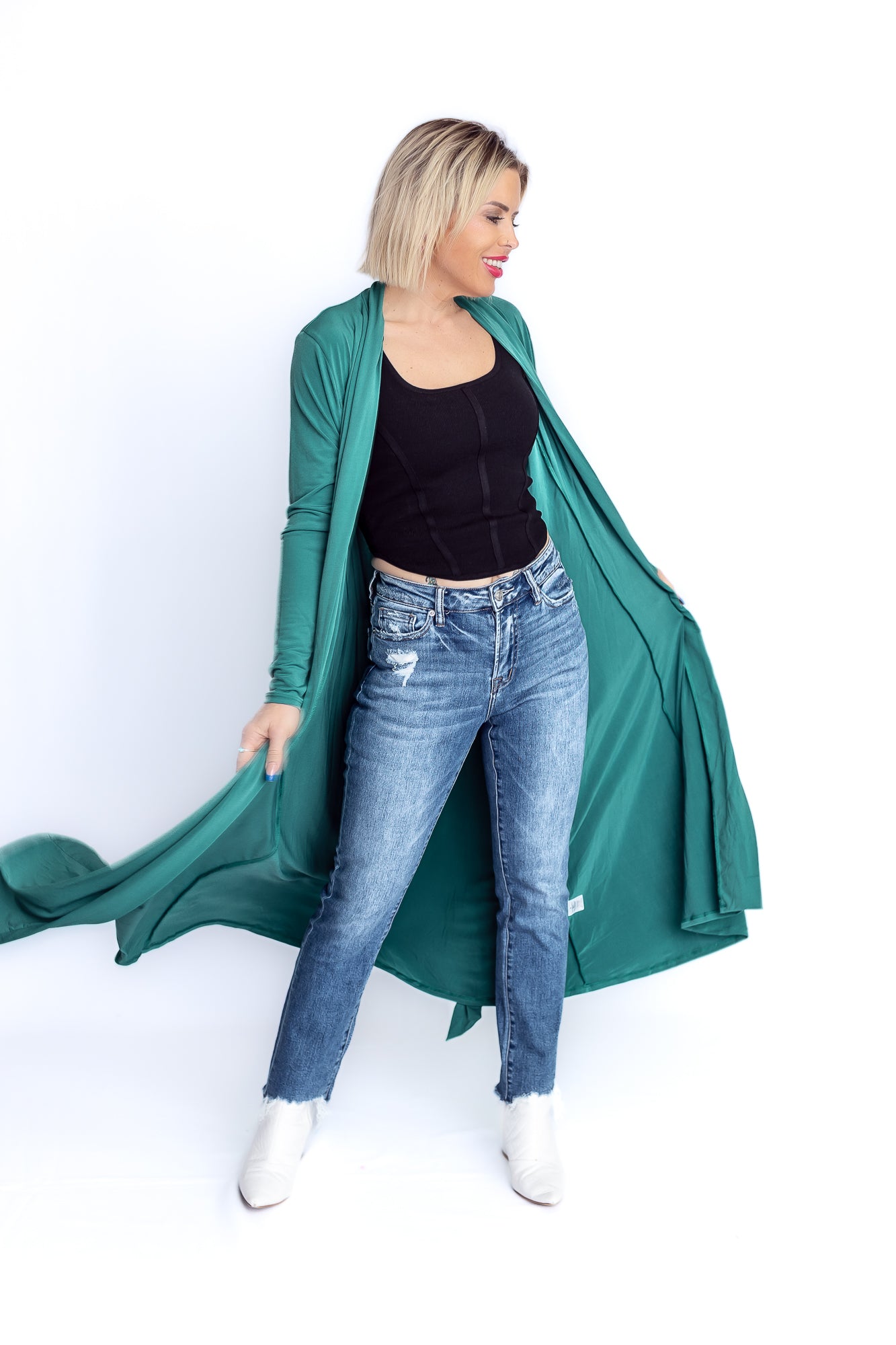 Chic Babe Long Emerald Cardigan- O38