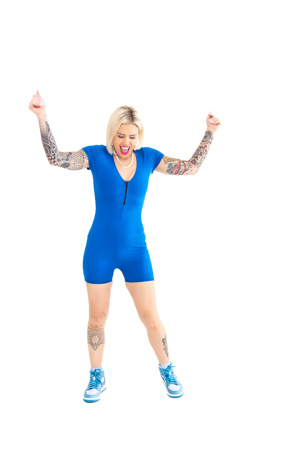 The Perfect Day Royal Blue Quarter Zip One Piece -A06