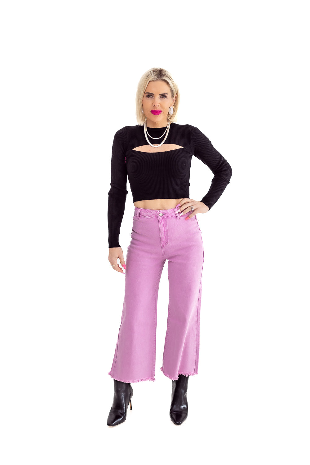 Princess Pink Wide Leg Flare Denim Jeans 7/8ths - J09