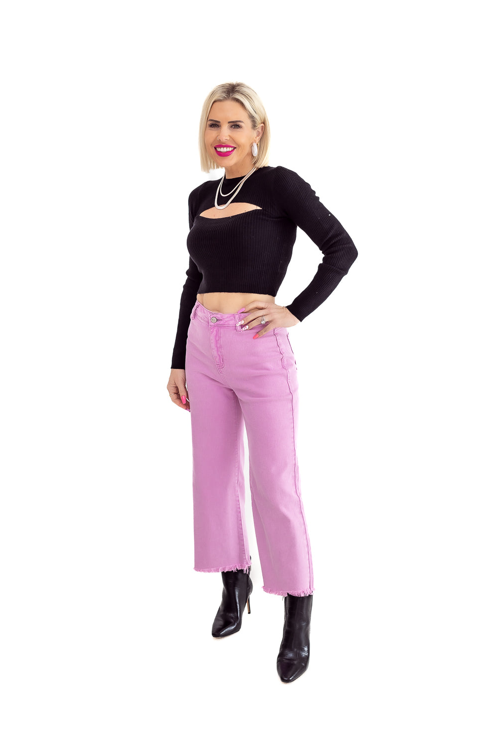 Princess Pink Wide Leg Flare Denim Jeans 7/8ths - J09