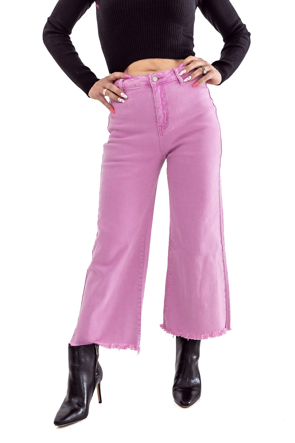 Princess Pink Wide Leg Flare Denim Jeans 7/8ths - J09