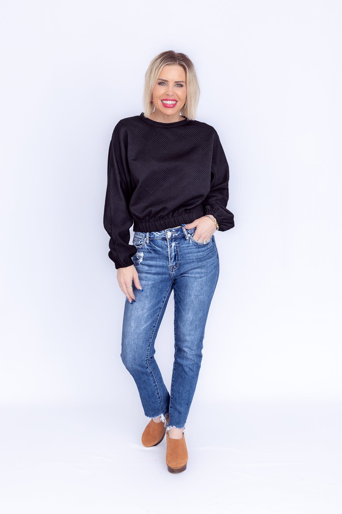 Cozy Chic Black Textured Top- T179