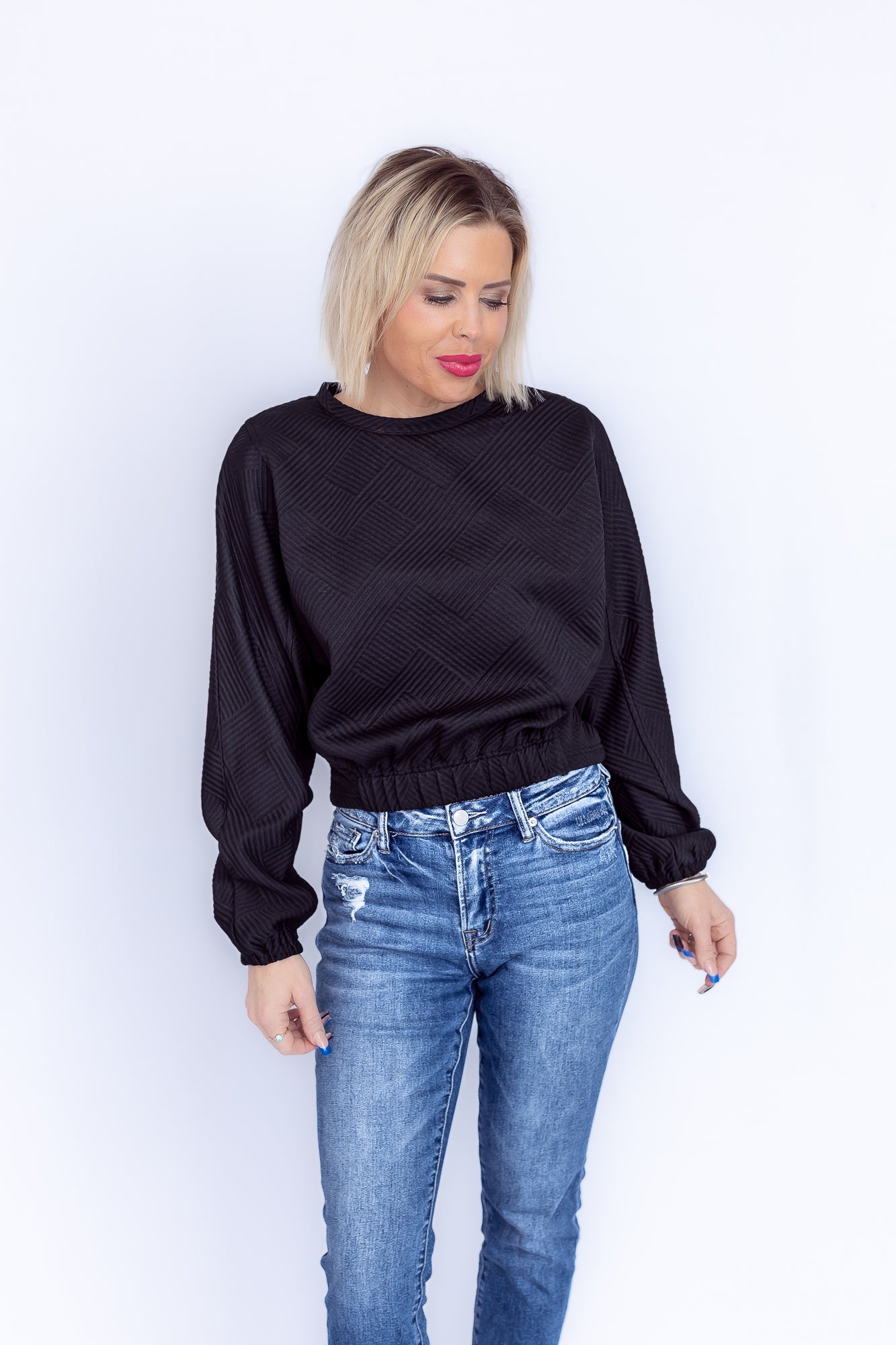 Cozy Chic Black Textured Top- T179