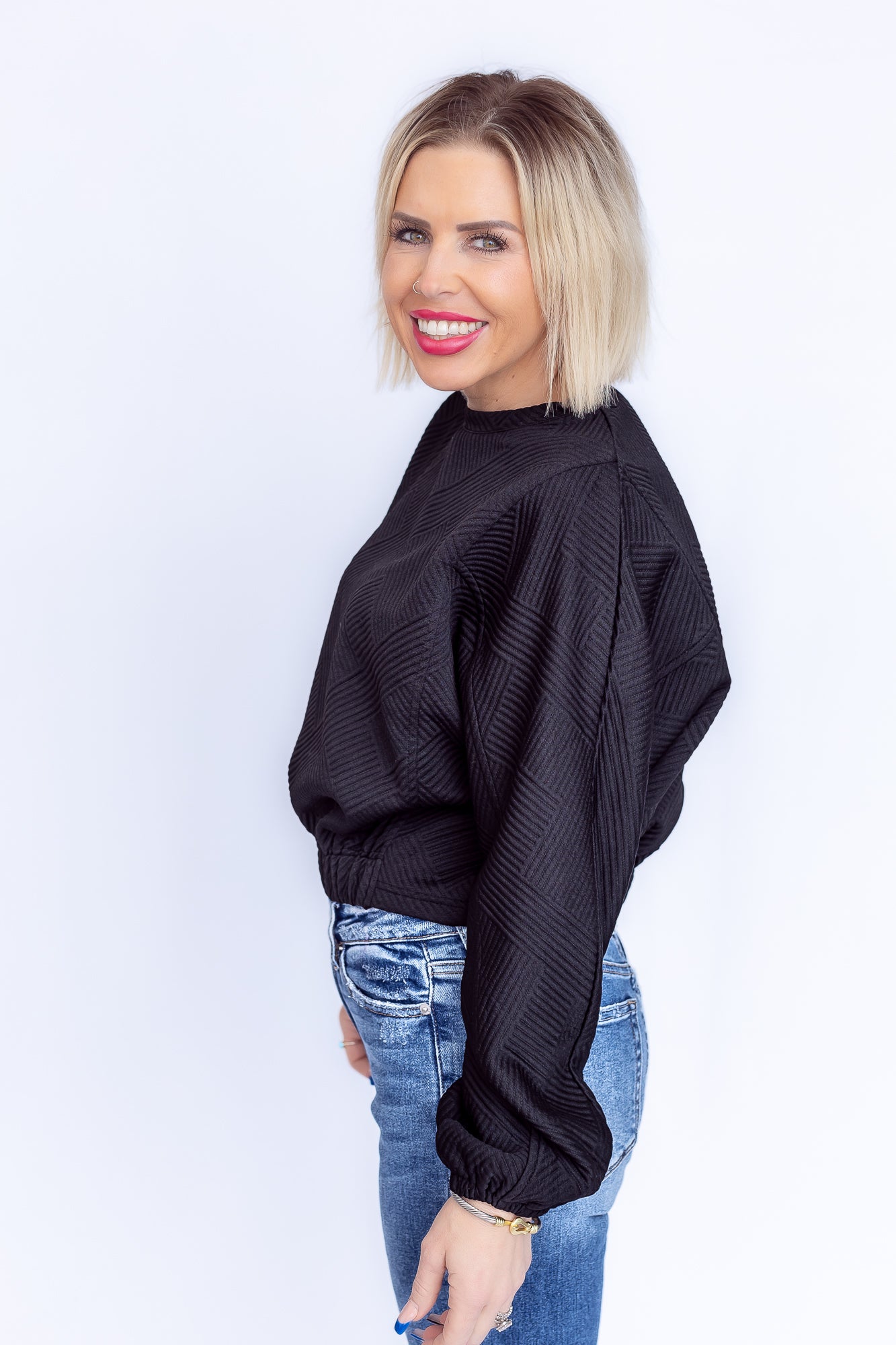 Cozy Chic Black Textured Top- T179