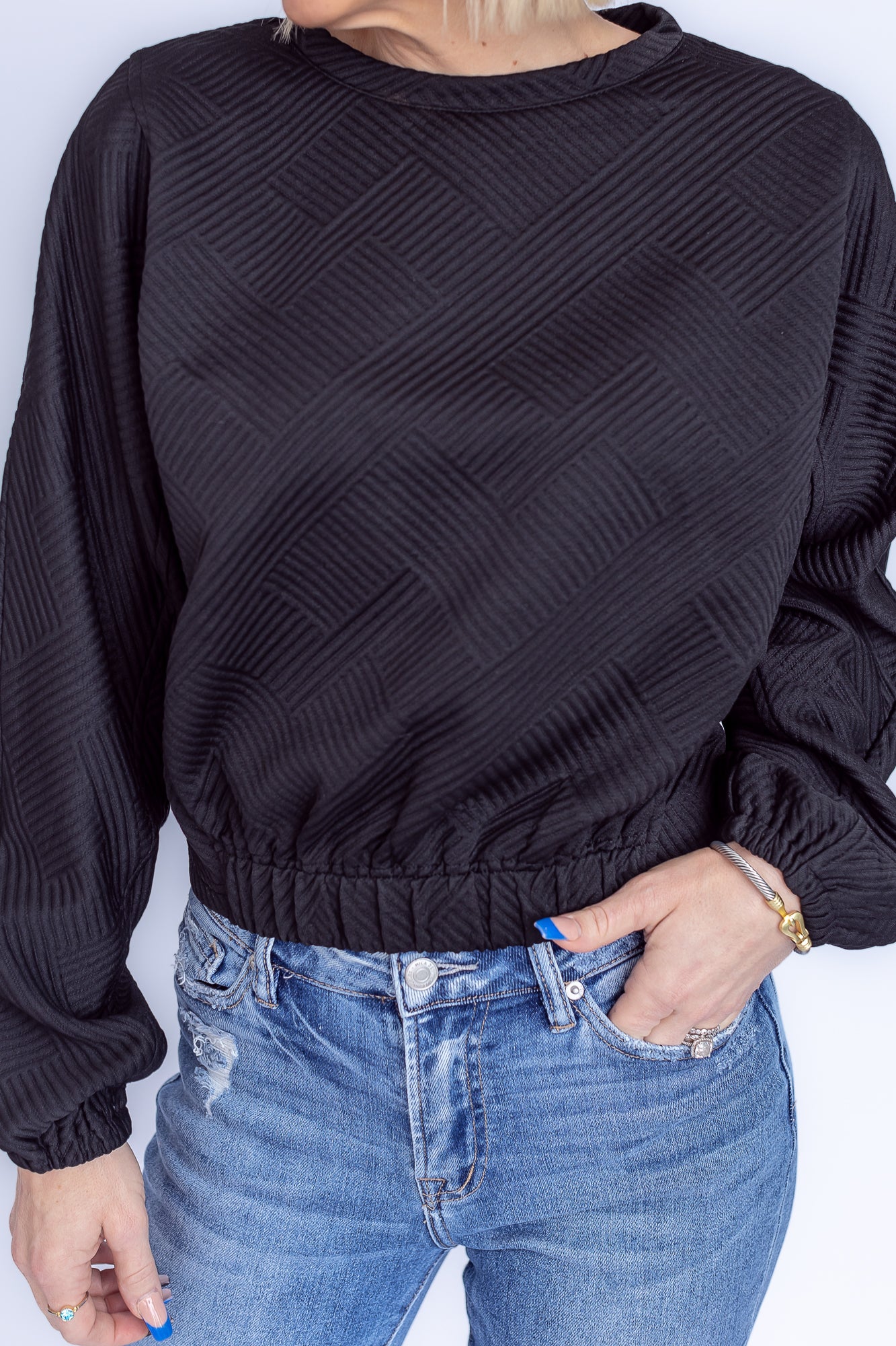 Cozy Chic Black Textured Top- T179