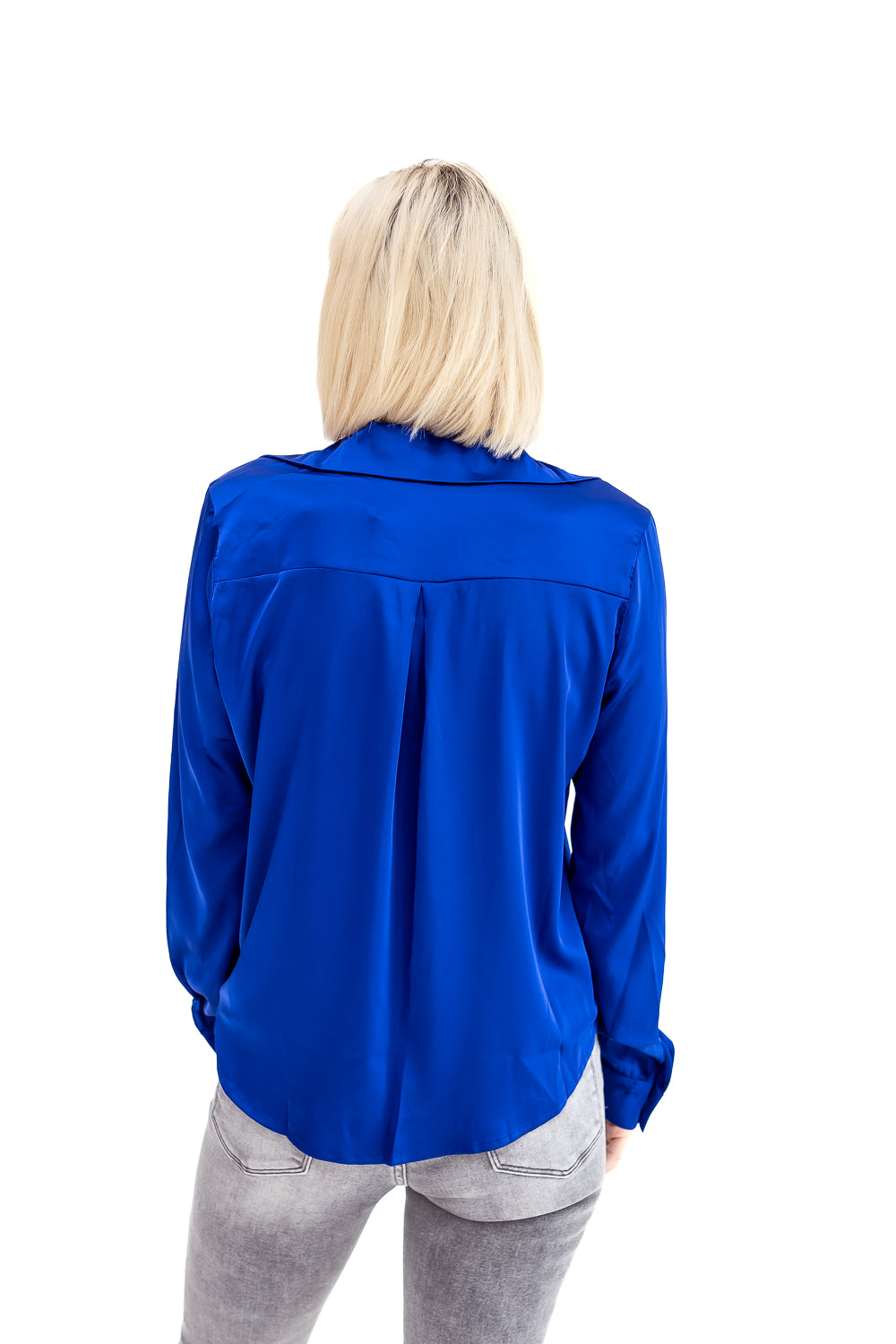 Silky Satin Royal Blue Button Down -T58