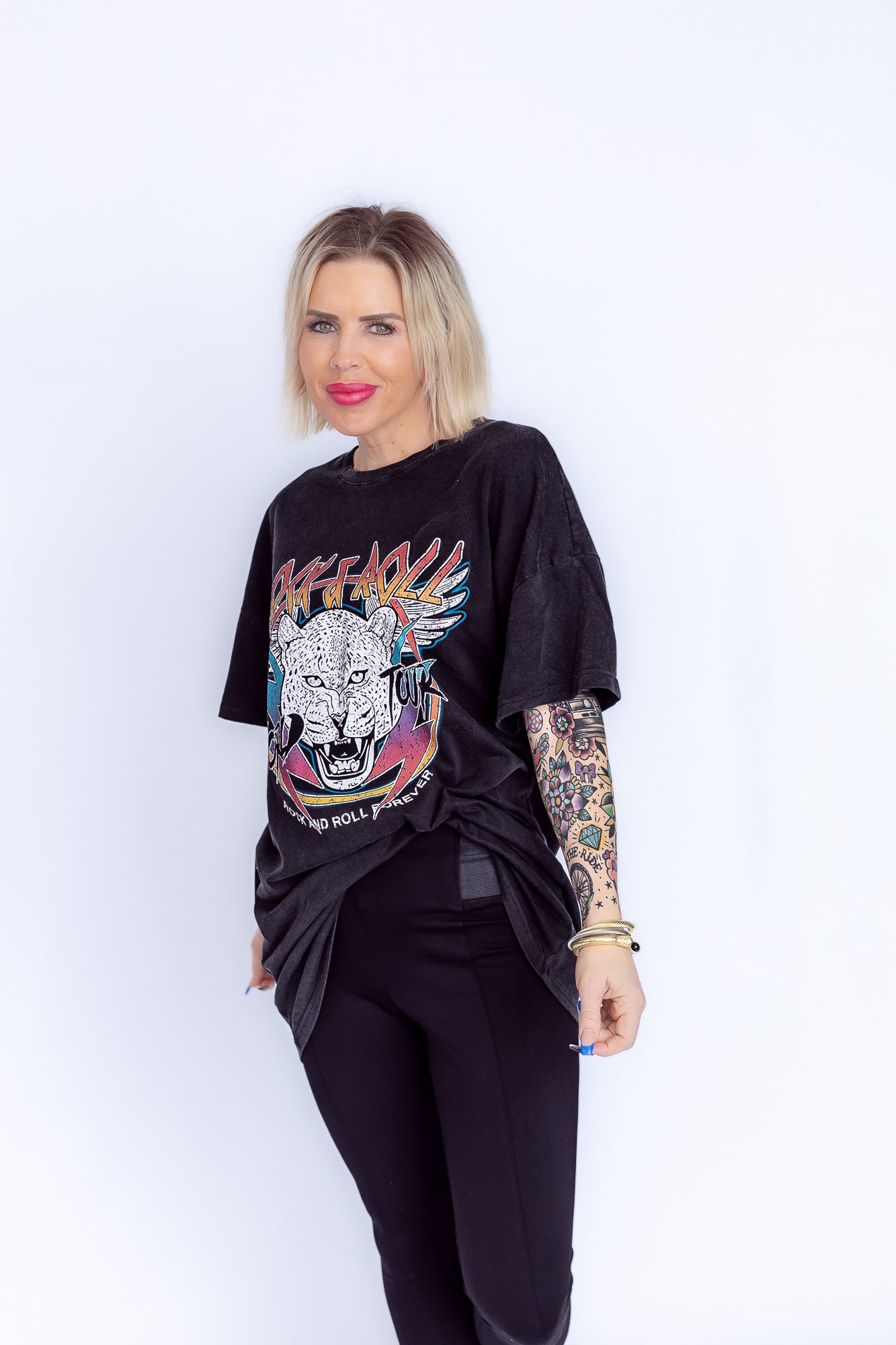 Rock And Roll Forever Oversized Long Graphic Tee- T165