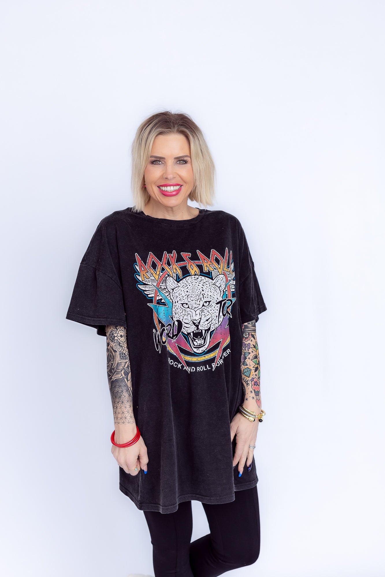 Rock And Roll Forever Oversized Long Graphic Tee- T165