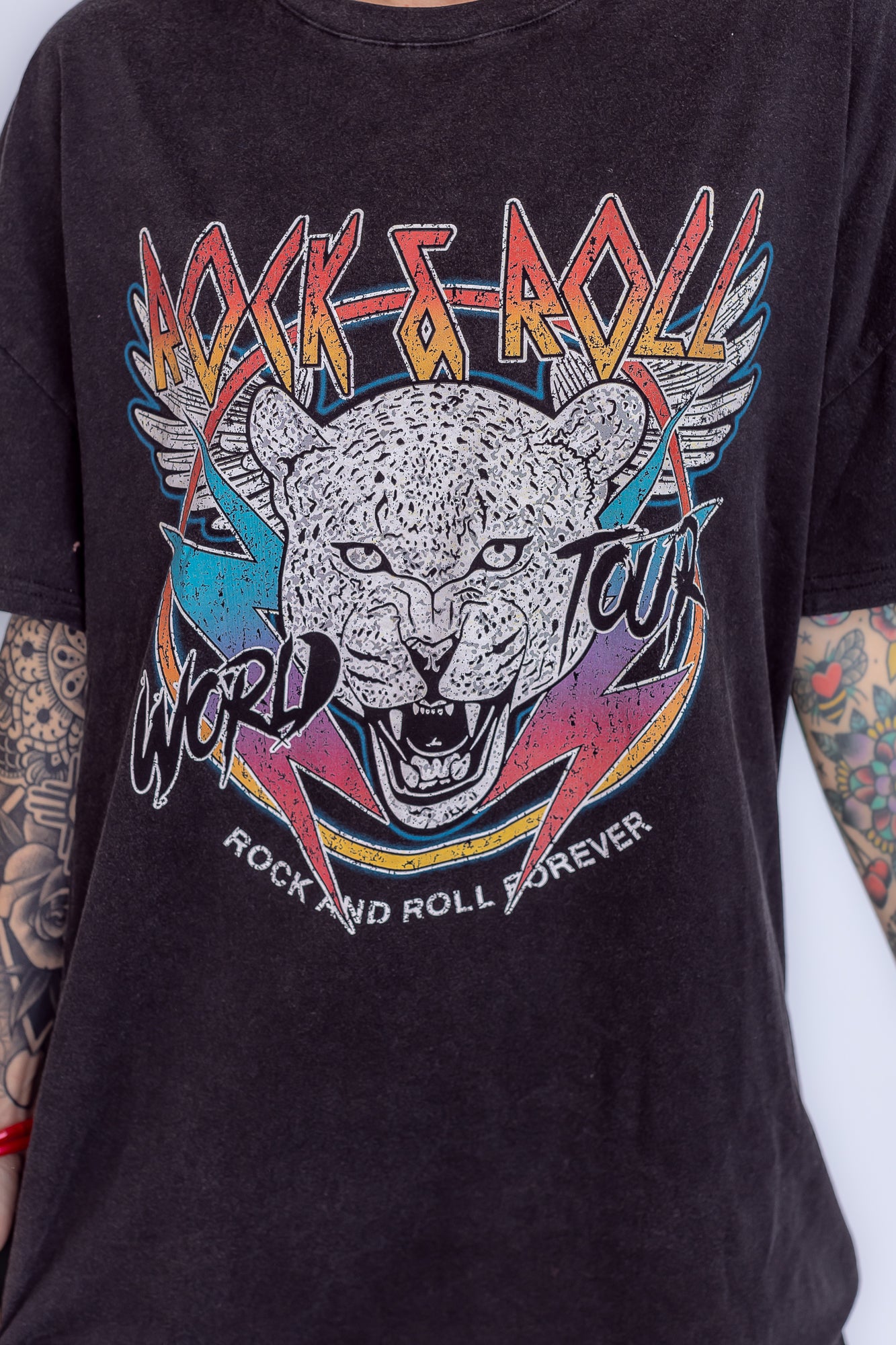 Rock And Roll Forever Oversized Long Graphic Tee- T165