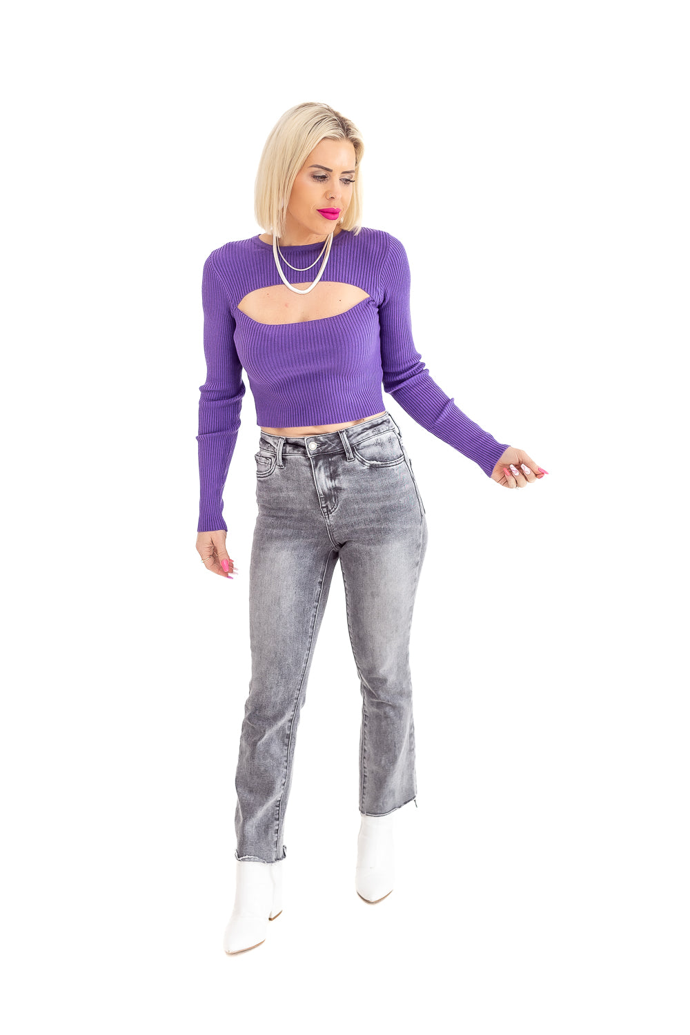 Call Me Purple Ribbed Cutout Sweater -T47